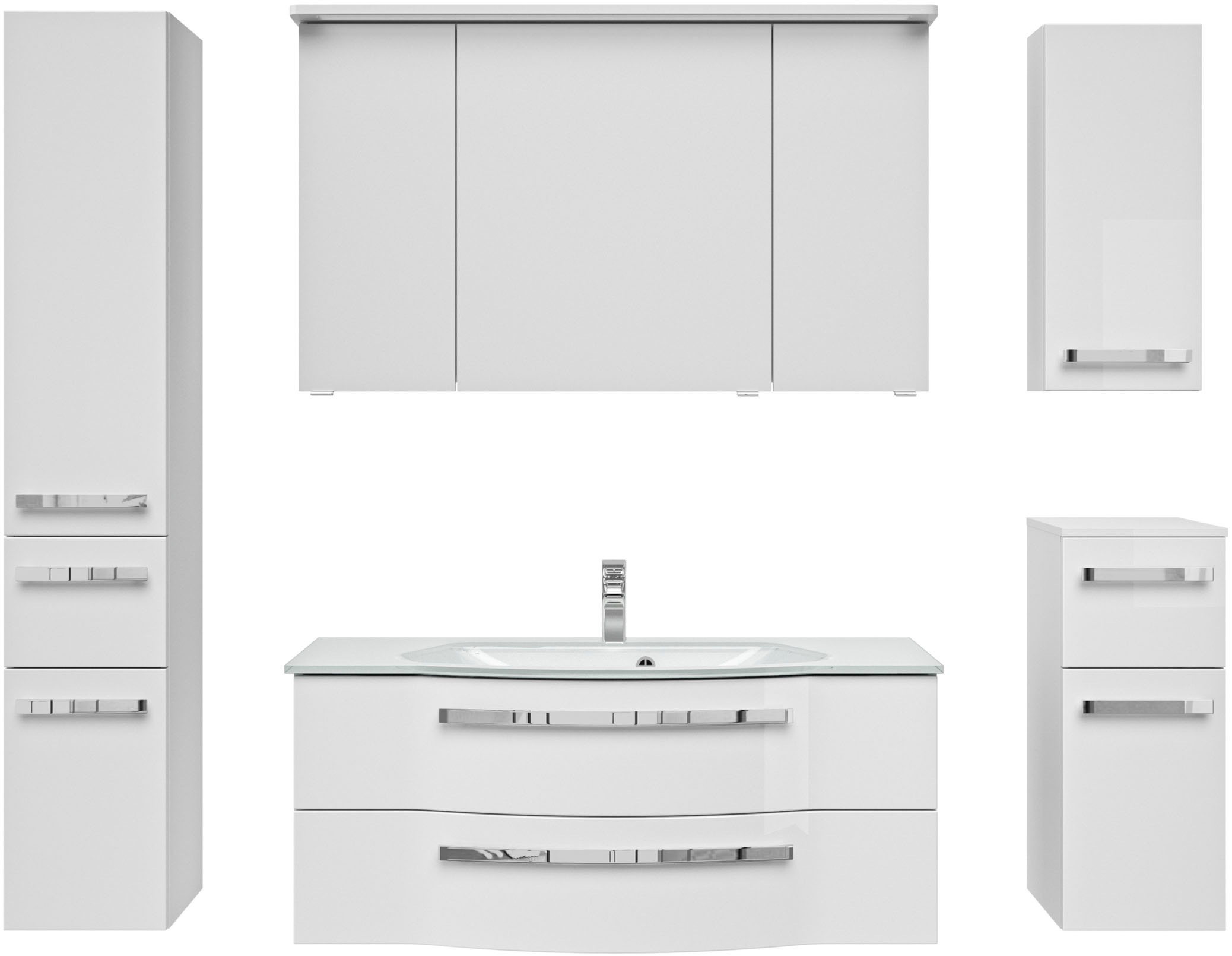 Saphir Badmöbel-Set »Serie 4005, vormontiert, Glaswaschbecken, Spiegelschra günstig online kaufen