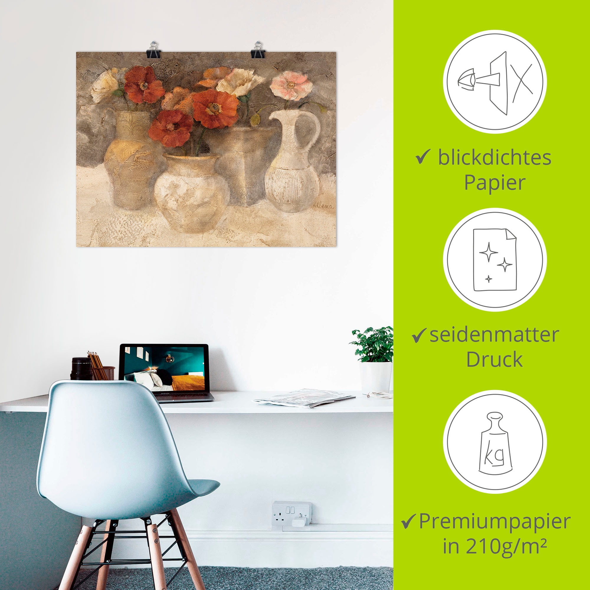 Artland Wandbild »Weißer Mohn«, Vasen & Töpfe, (1 St.), als Leinwandbild, Poster in verschied. Größen