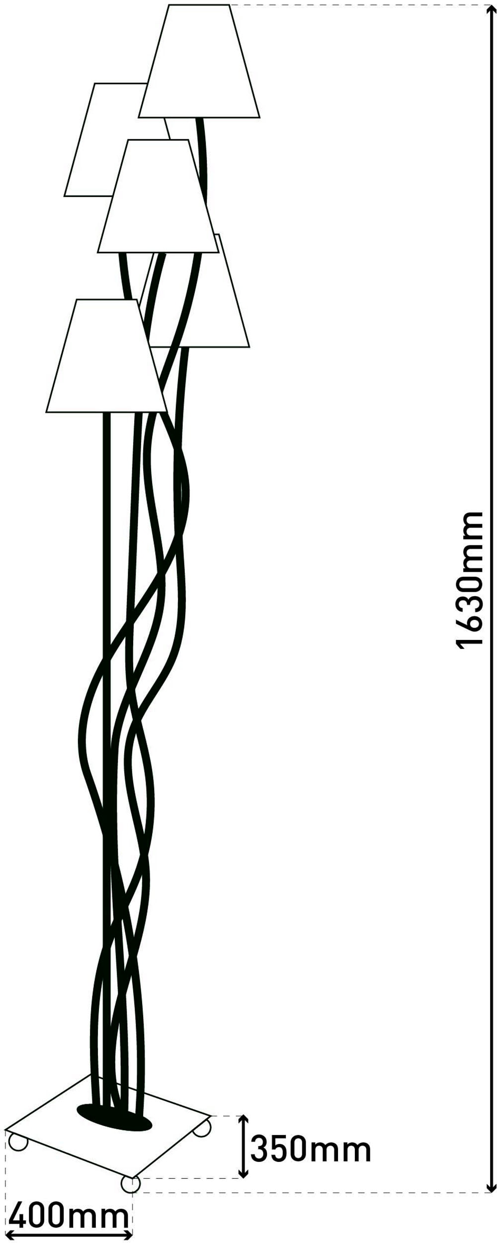 näve Stehlampe »Colora«, 5 flammig, Leuchtmittel E14 | ohne Leuchtmittel, 5flg., E14. Textilschirme je 1x gelb, rose, blau, türkis, oliv