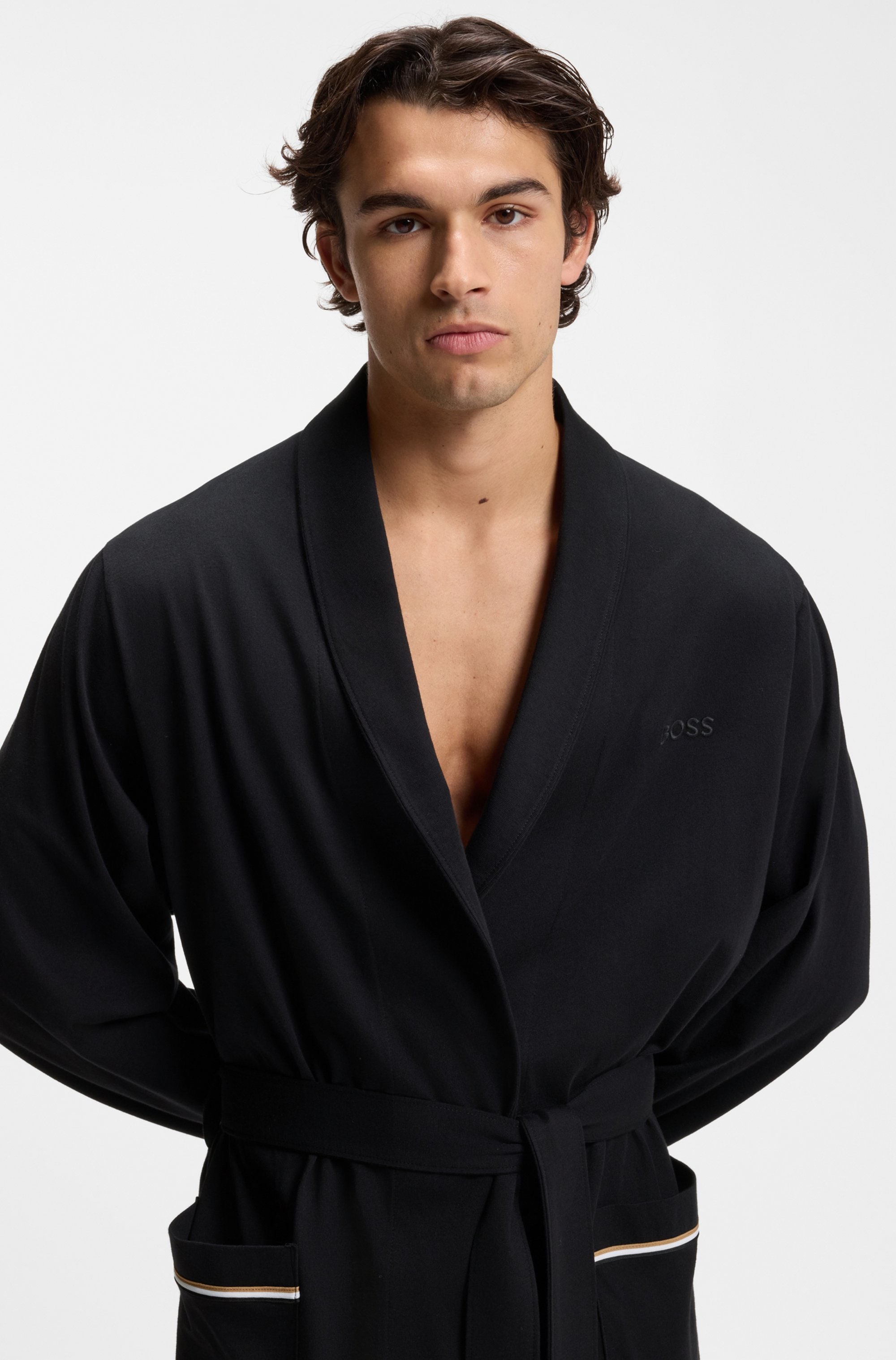 BOSS Morgenmantel aus Baumwoll-Jersey mit Logo-Stickerei