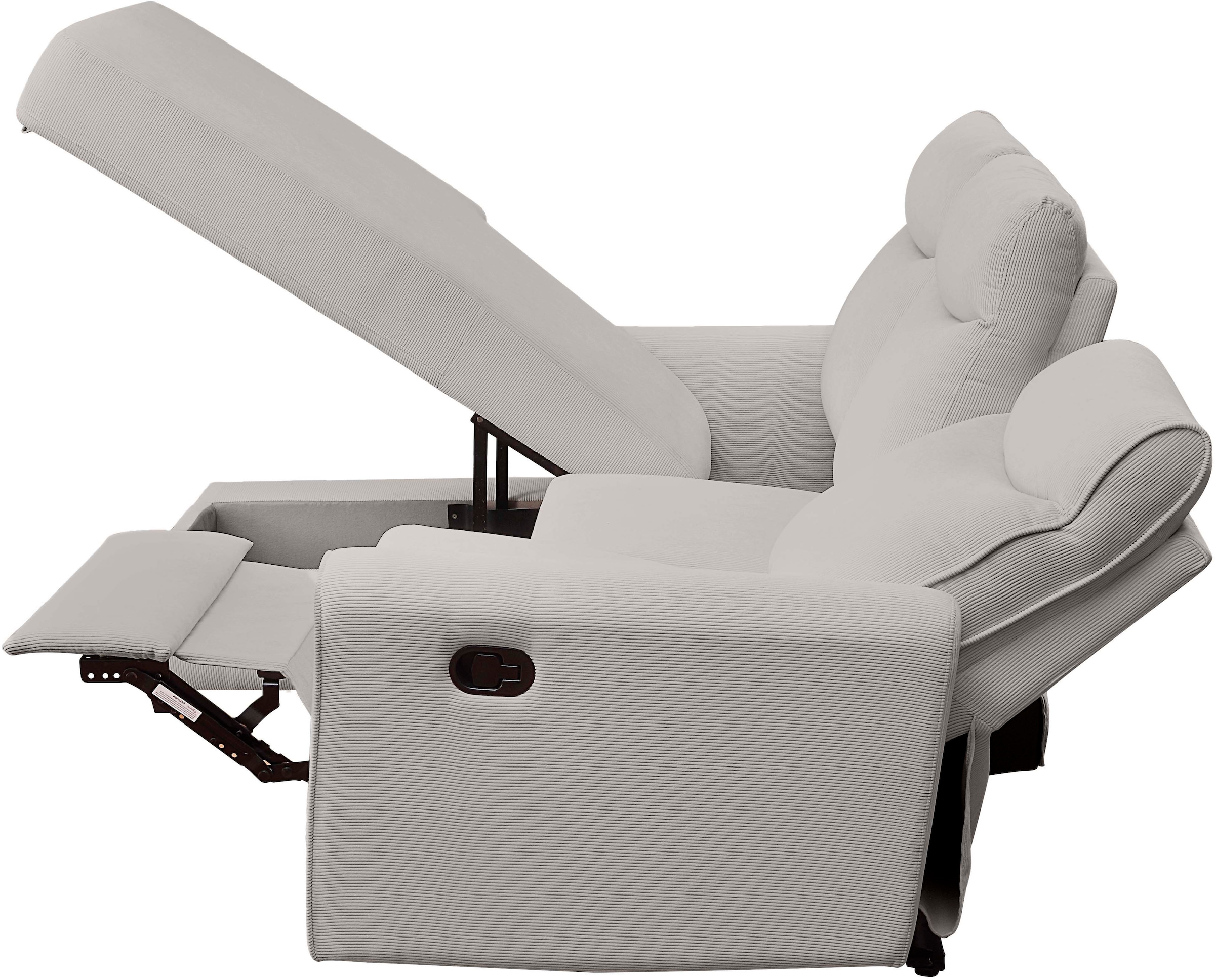 ATLANTIC home collection Ecksofa »Gero L-Form«, mit Relaxfunktion und Stauraum, mit Cord-Bezug