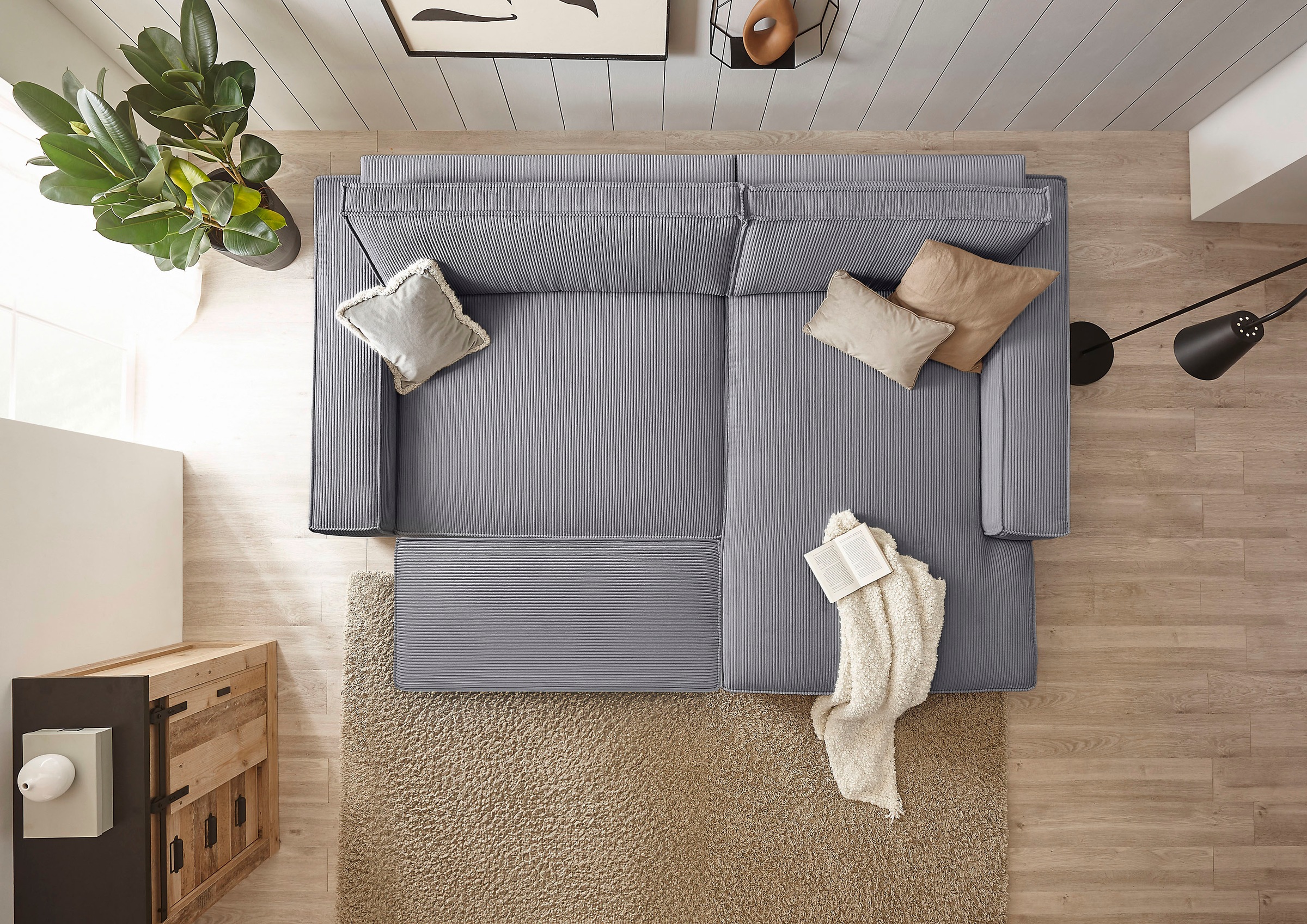 Home affaire Polsterecke »NEU: SHERWOOD XXL tief, L-Form mit Schlaffunktion, Big-Sofa mit Hocker«, (Set, 2 St.), stellbar zum Schlafsofa (Krokodilverbinder), Cord, Leinenoptik