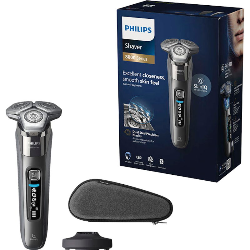 PHILIPS Elektrorasierer »Shaver Series 8000 S8697/35« ausklappbarer Präzisionstrimmer Ladestand, Etui, mit SkinIQ Technologie grau Inklusive...
