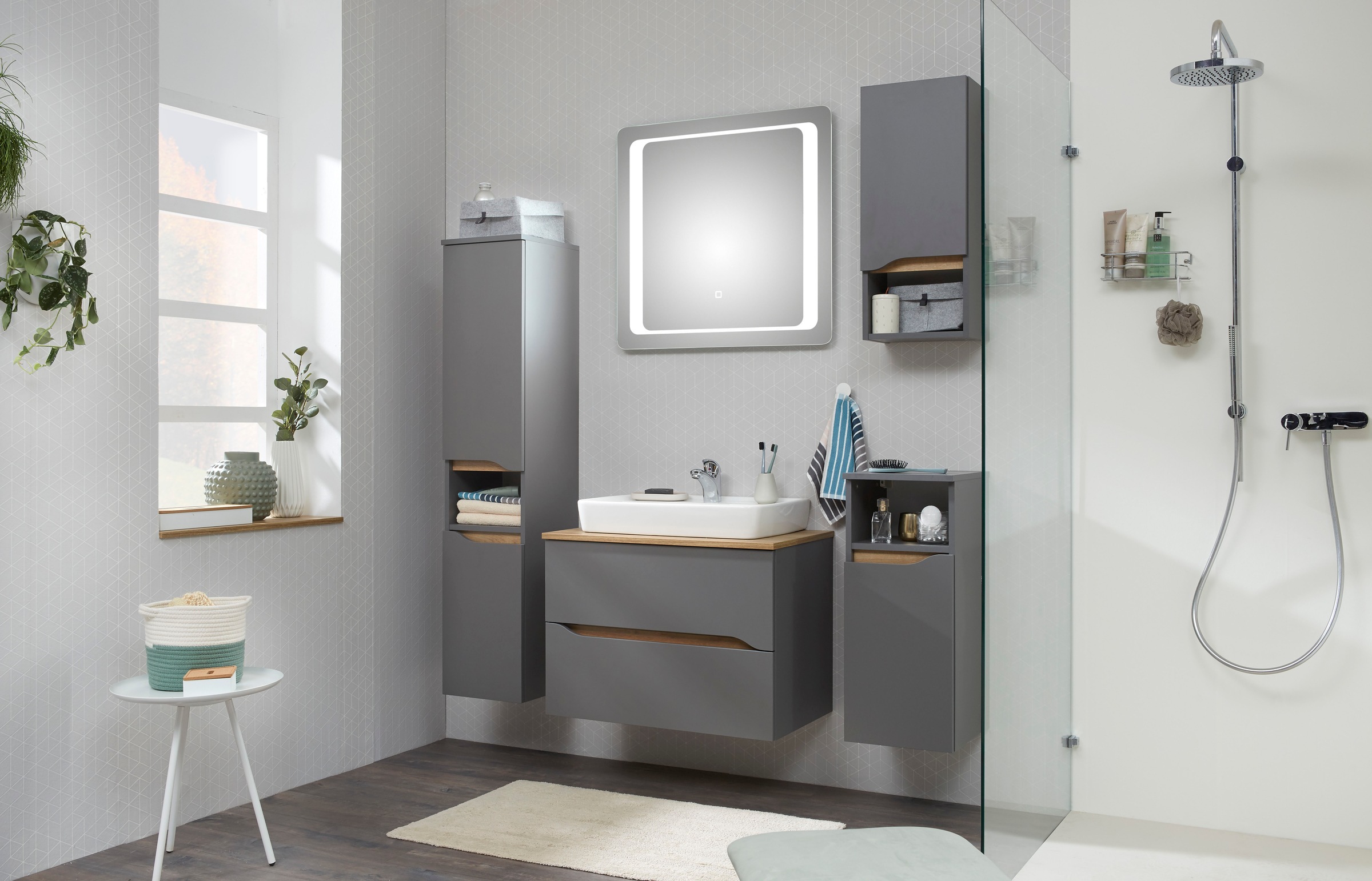 Saphir Badmöbel-Set »Quickset 5-teilig, Keramik-Aufsatzbecken mit LED-Spieg günstig online kaufen