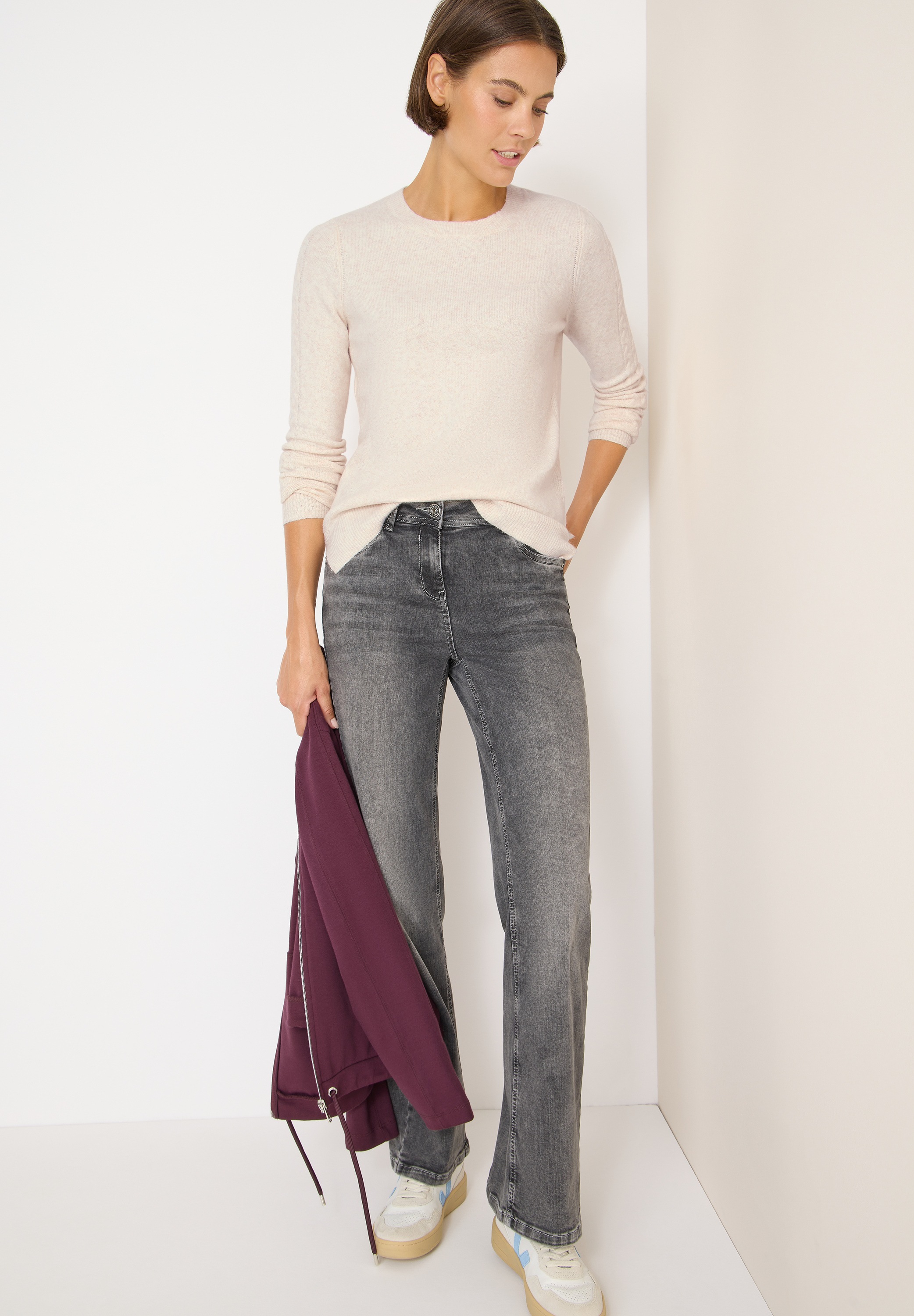 Cecil Rundhalspullover mit Rippbündchen