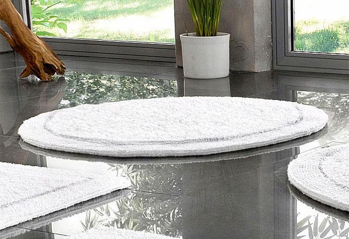 my home Badematte »Kapra, Badvorleger, Badezimmer Teppich«, beidseitig nutzbar-fußbodenheizungsgeeignet-strapazierfähig, mit Bordüre, Badteppich, Badematte