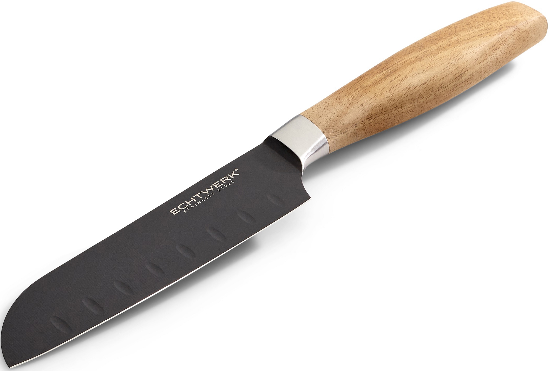 ECHTWERK Santokumesser »Classic«, (1 tlg.), aus hochwertigem Stahl, Akazienholzgriff, Black-Edition, 15 cm
