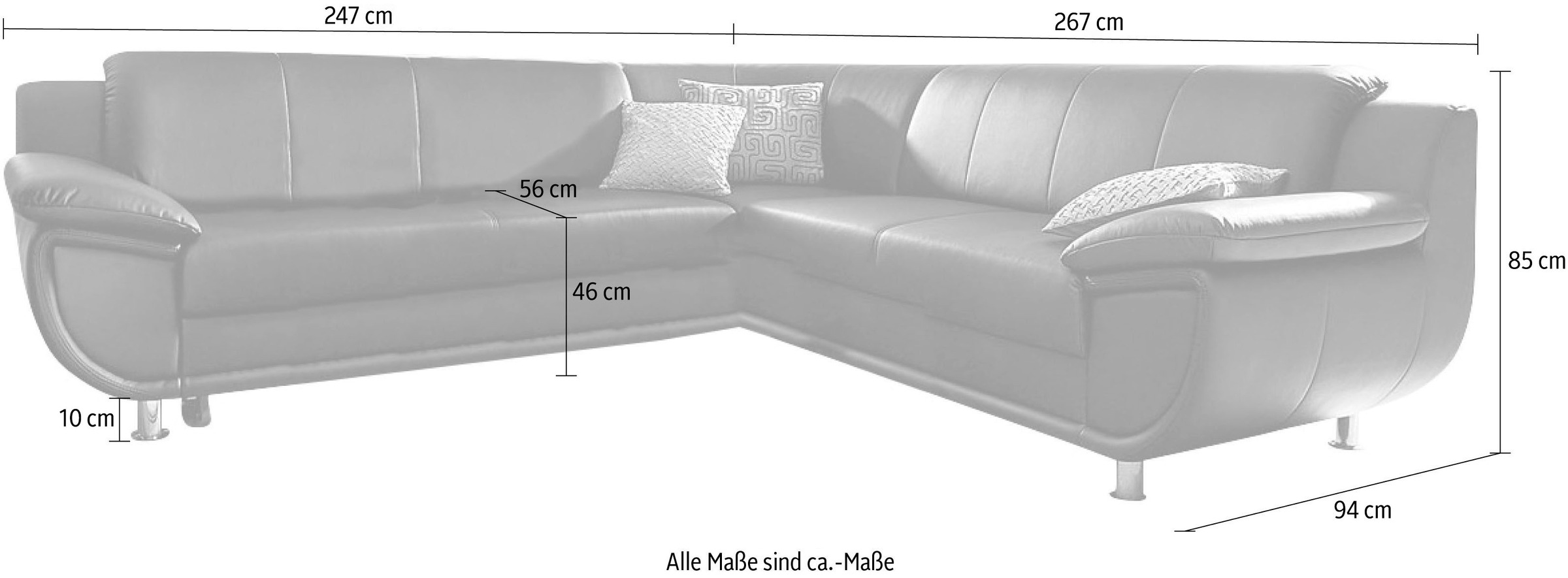 TRENDMANUFAKTUR Ecksofa »Rondo wahlweise mit Schlaffunktion, bequeme Armlehnen, Bestseller«, L-Form, wahlweise mit Federkern bestellbar, Füße chromfarben