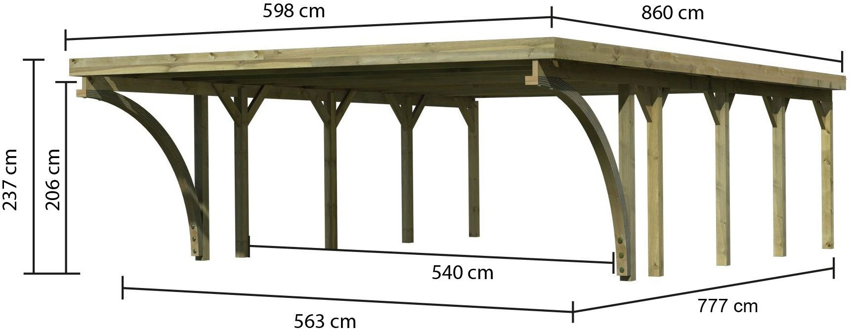 Karibu Doppelcarport »»Classic 3 SET« Stahl-Dach Variante C, mit zwei Einfahrtsbogen«, Masivholz, 540 cm, KDI, aus Masivholz