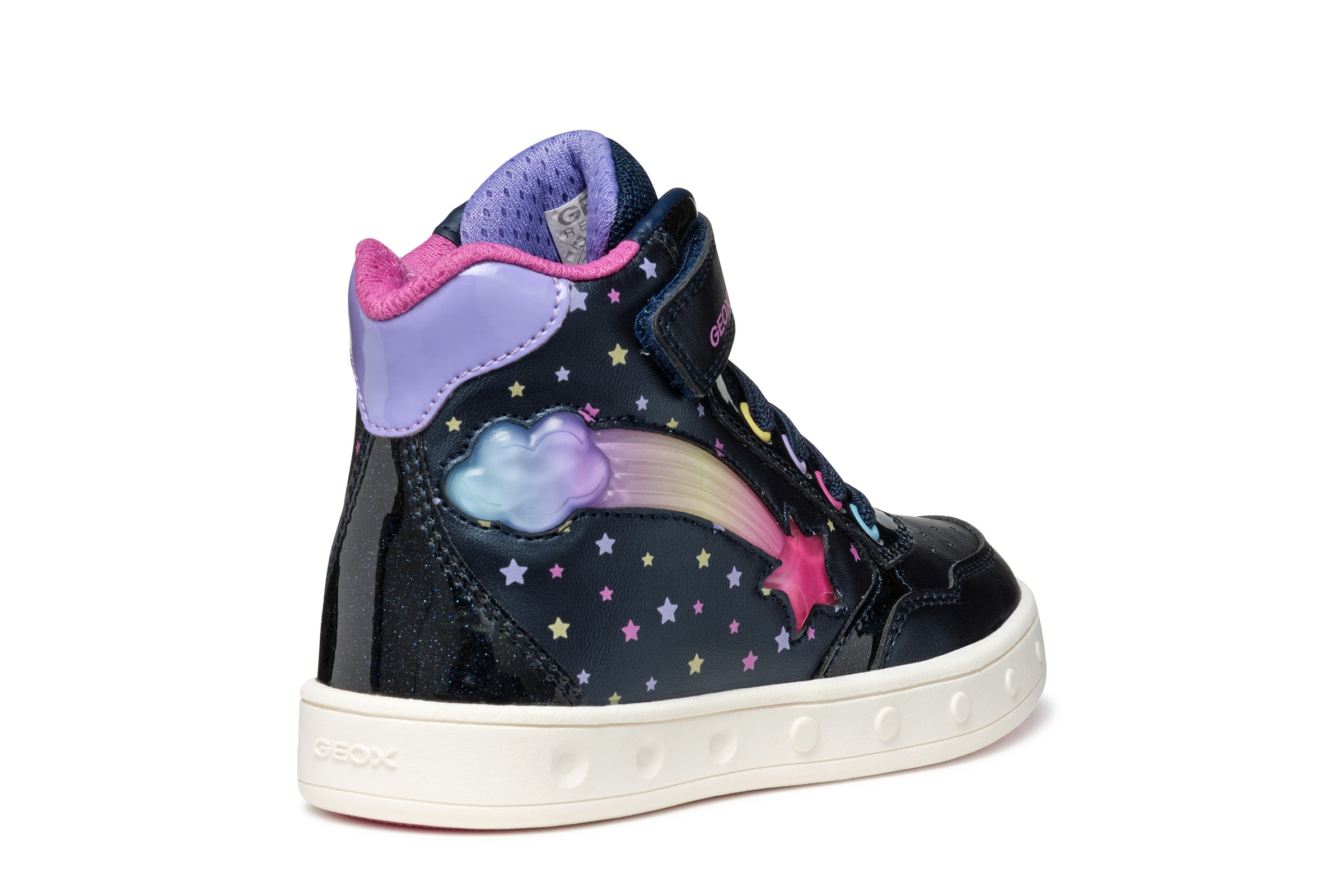 Geox Sneaker »J SKYLIN GIRL Blinkschuh«, Schnürboots, Blinkschuh mit Glitzer und Blinkfunktion