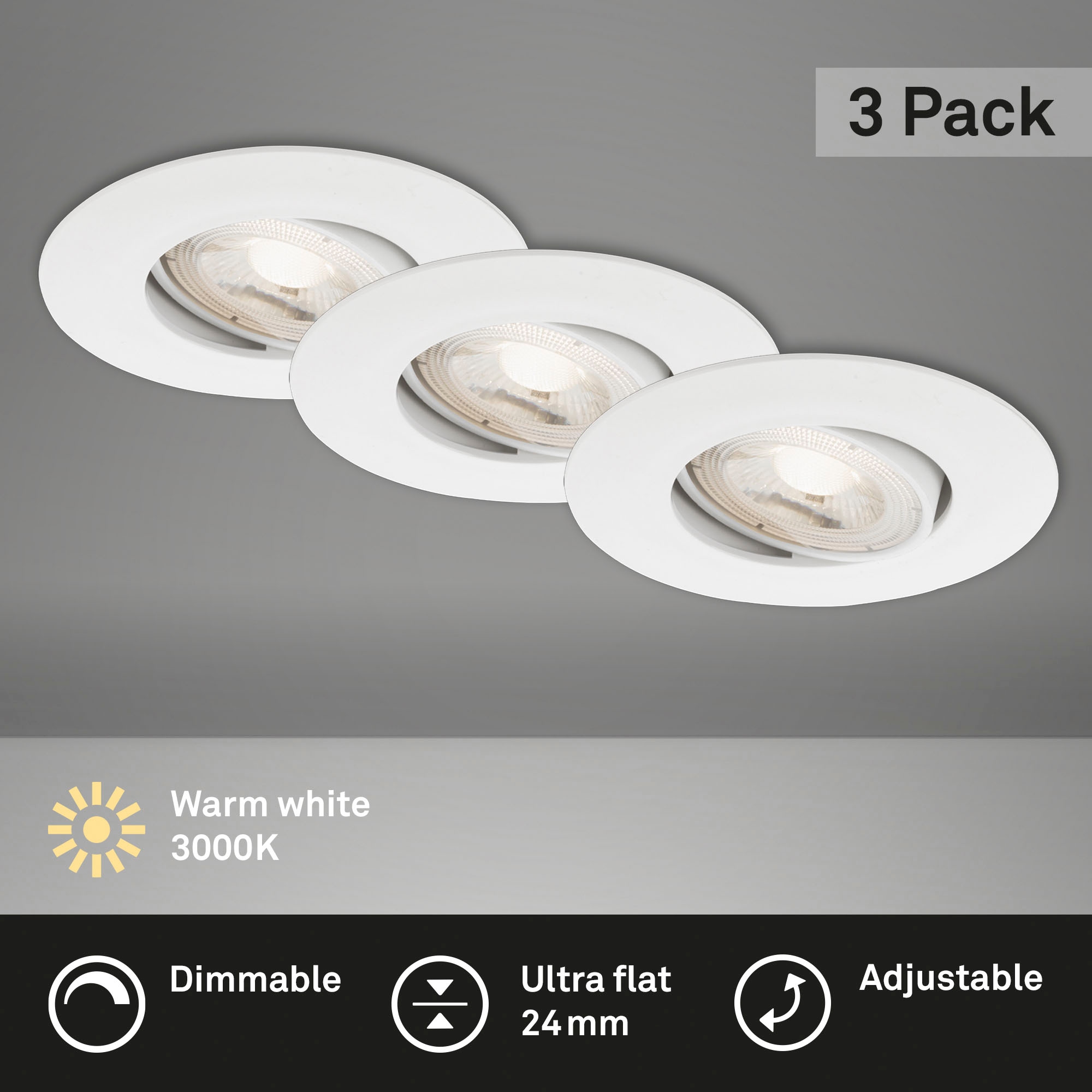 Briloner Leuchten LED Einbauleuchte »7048036 KULANA«, Leuchtmittel LED-Board | LED fest integriert, 3er Set, Strahler schwenkbar, stufenlos dimmbar, weiß
