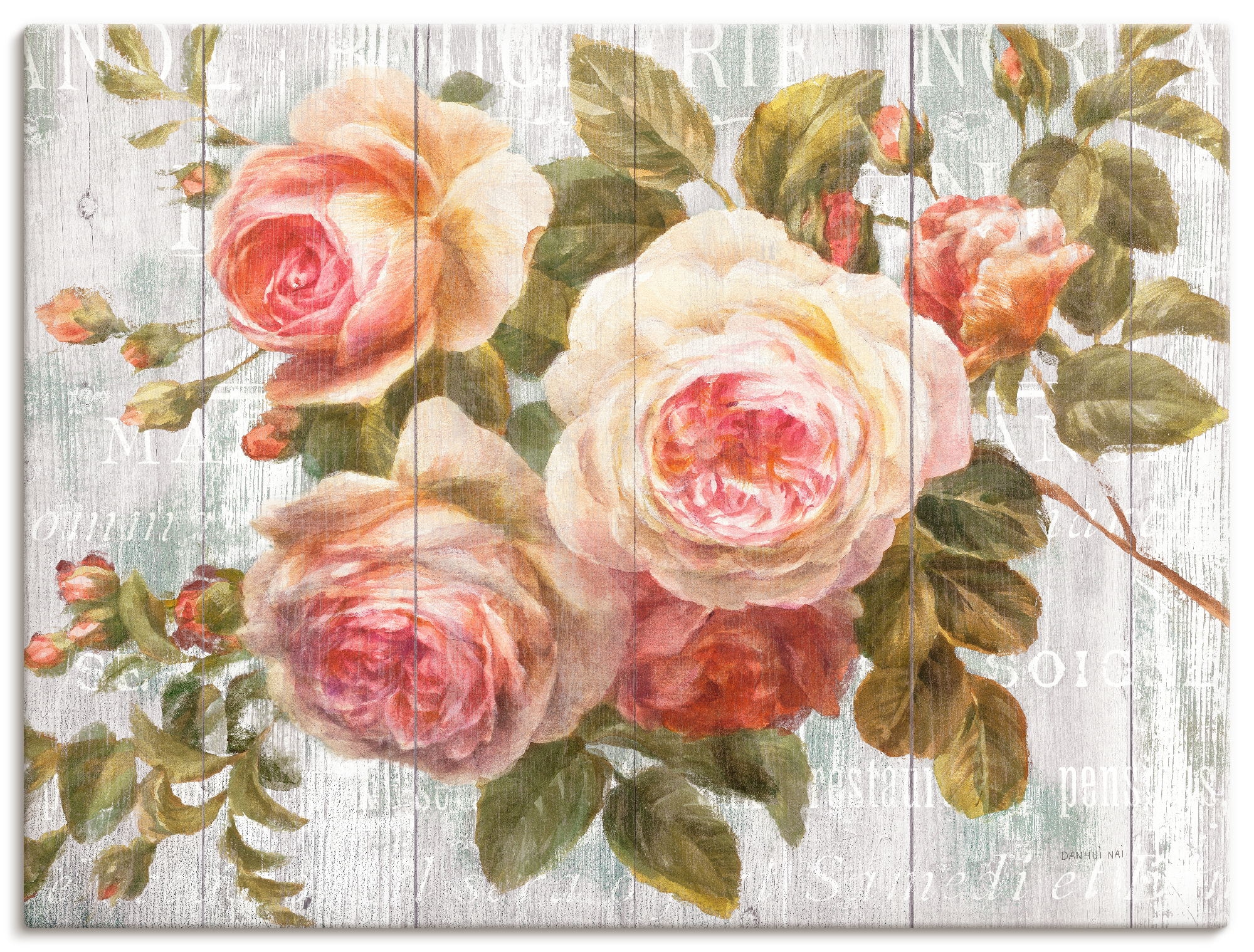 Artland Wandbild "Vintage Rosen auf Holz", Blumen, (1 St.), als Leinwandbil günstig online kaufen