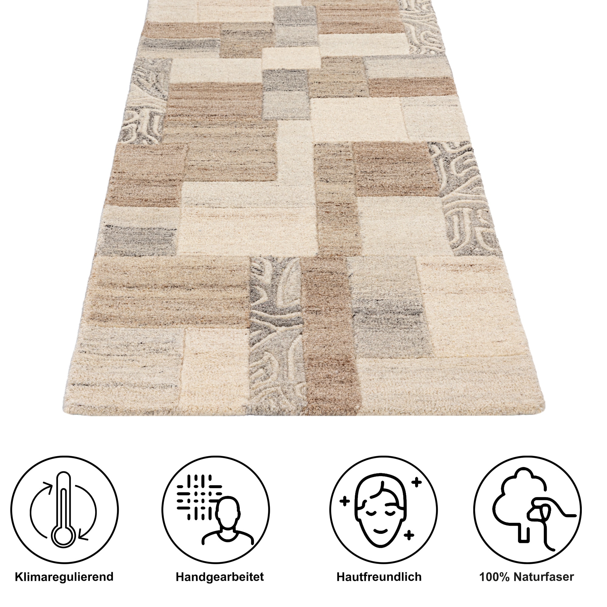   Läufer »Lola, Wolle, handgearbeitet, Patchwork Design« rechteckig 12 mm Höhe Teppich-Läufer, handgetuftet, Flur, Brücke