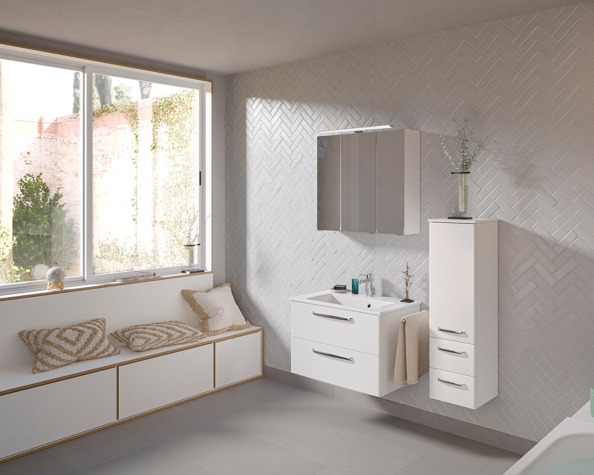 Saphir Badmöbel-Set »Badmöbel-Set Trentino 3-tlg Mineralmarmorwaschtisch,LE günstig online kaufen