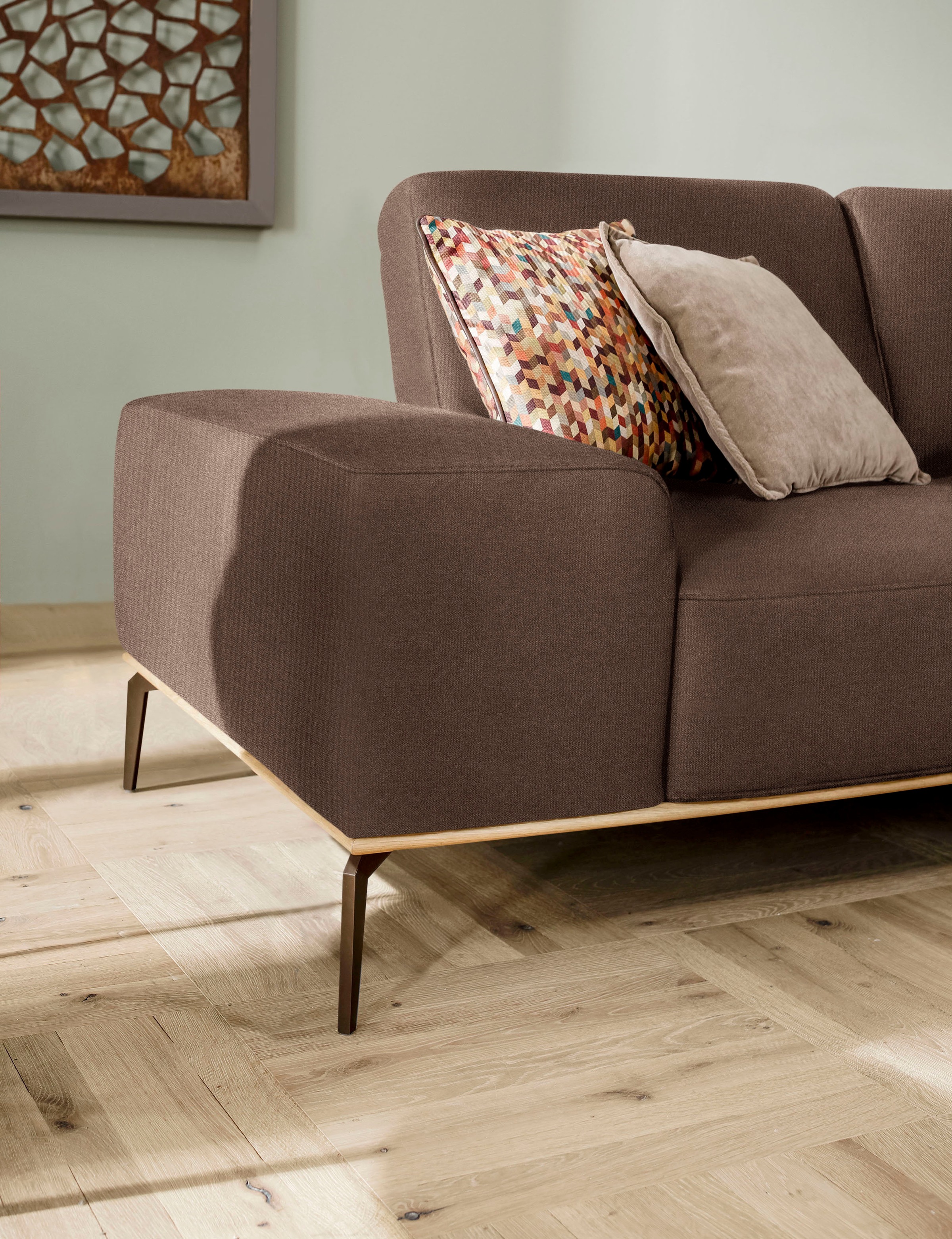 W.SCHILLIG Ecksofa »run, Designsofa mit tollem Sitzkomfort, bequem, L-Form«, mit Holzsockel, Füße in Bronze pulverbeschichtet, Breite 279 cm
