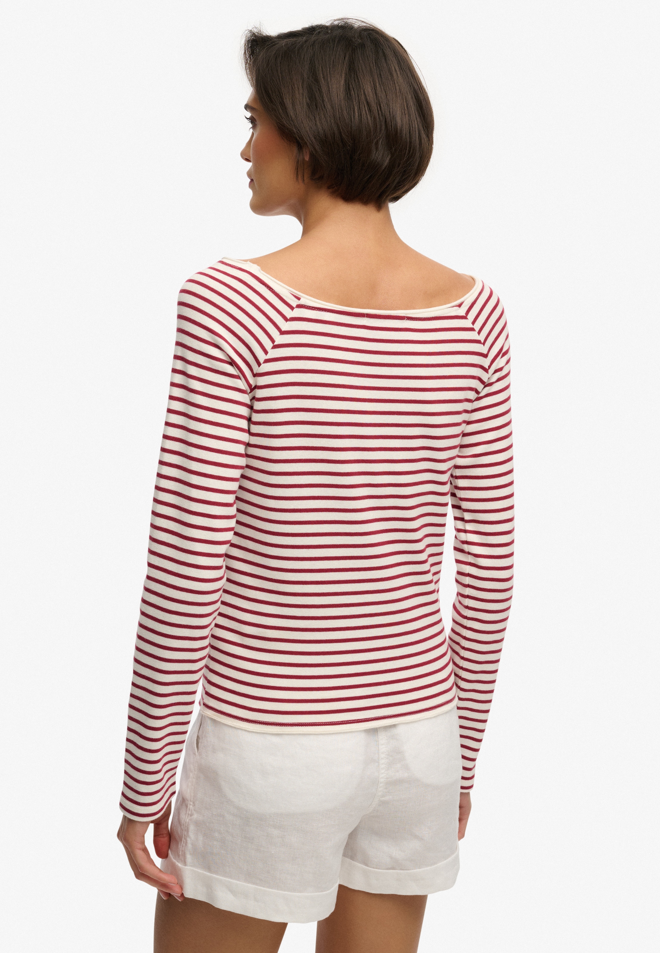 Superdry Langarmshirt »BARDOT OFF SHOULDER TOP« mit U-Boot Ausschnitt und Wellenkante am Bund, gesticktes Logo am Saum