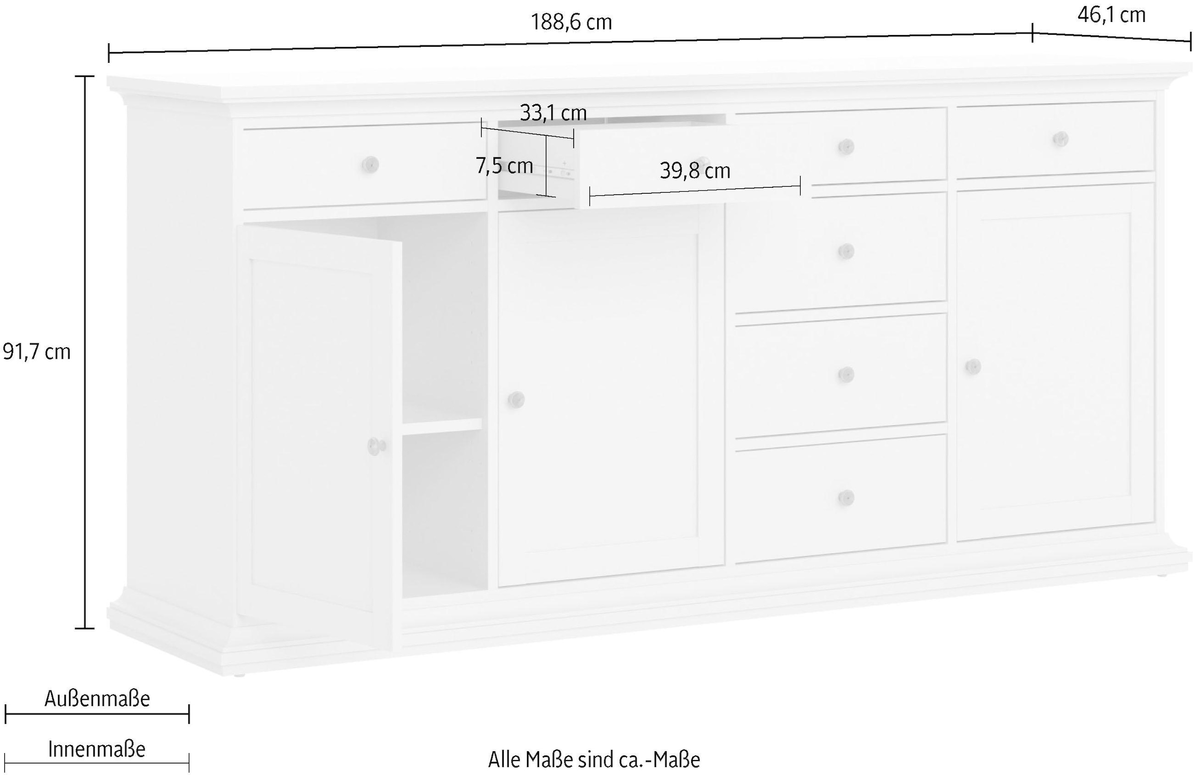 Home affaire Kommode »Paris«, mit vielen Stauraummöglichkeiten und Rahmenoptik, Breite 188,6 cm