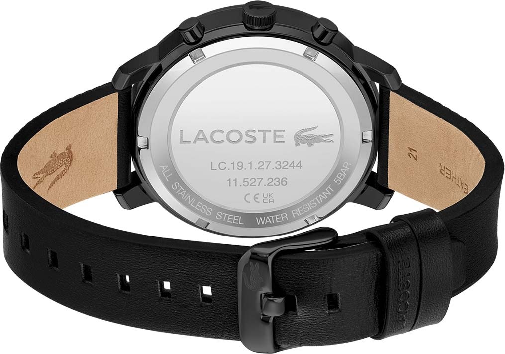 Lacoste Multifunktionsuhr »REPLAY«, Quarzuhr, Armbanduhr, Herrenuhr, Datum, Lederarmband