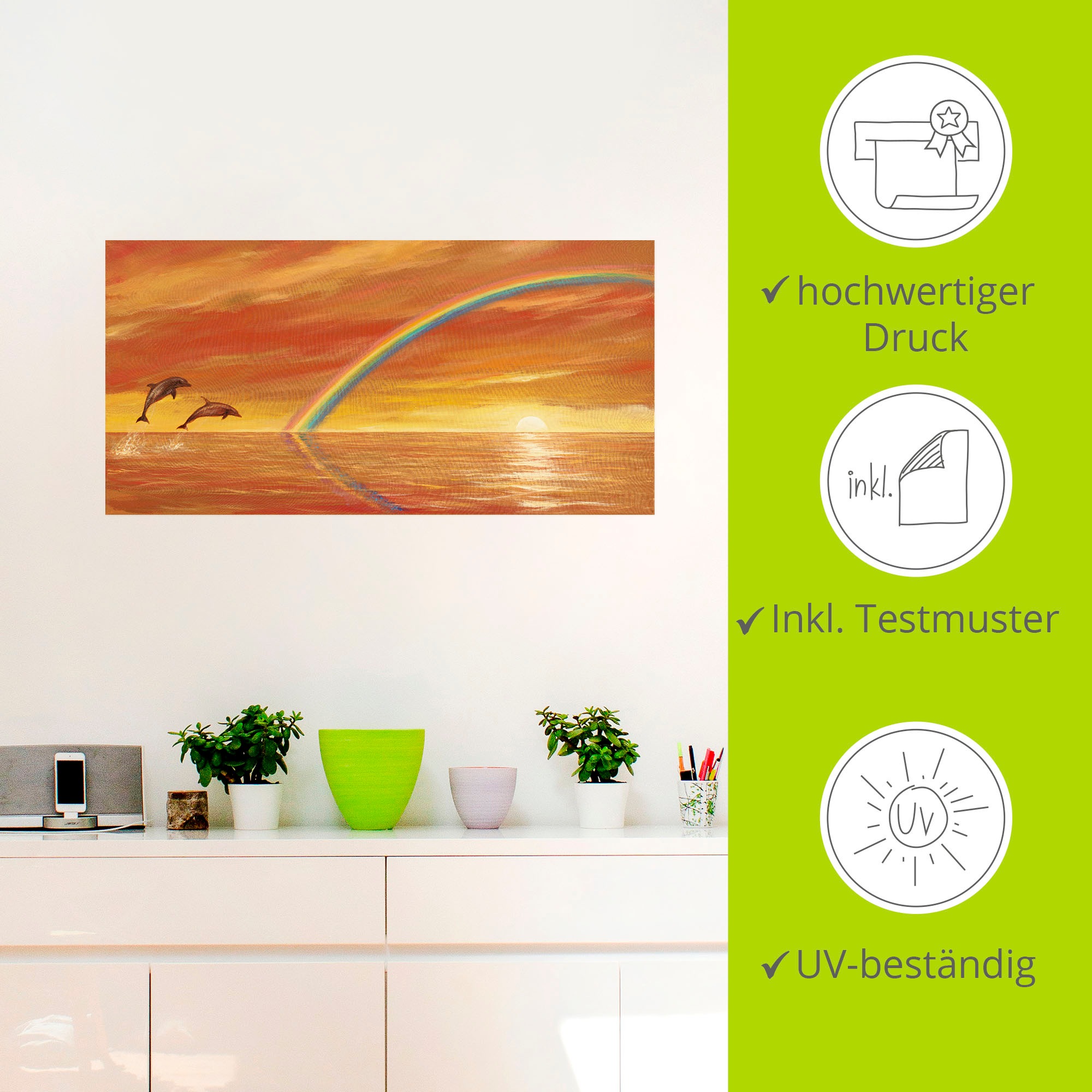 Artland Wandbild »Regenbogen über dem Meer«, Wassertiere, (1 St.), als Alubild, Outdoorbild, Leinwandbild, Wandaufkleber, versch. Größen