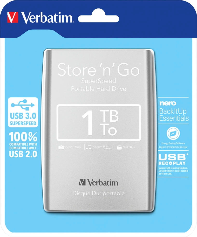 Verbatim externe HDD-Festplatte »Store 'n' Go USB 3.0«, Anschluss USB 3.0-USB 2.0