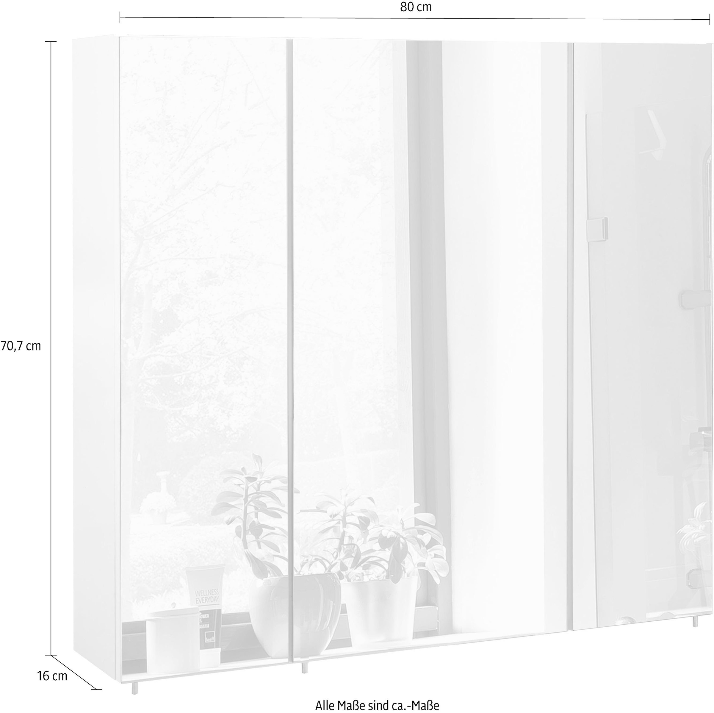 Schildmeyer Spiegelschrank »Basic«, Breite 80 cm, 3-türig, Glaseinlegeböden, Made in Germany