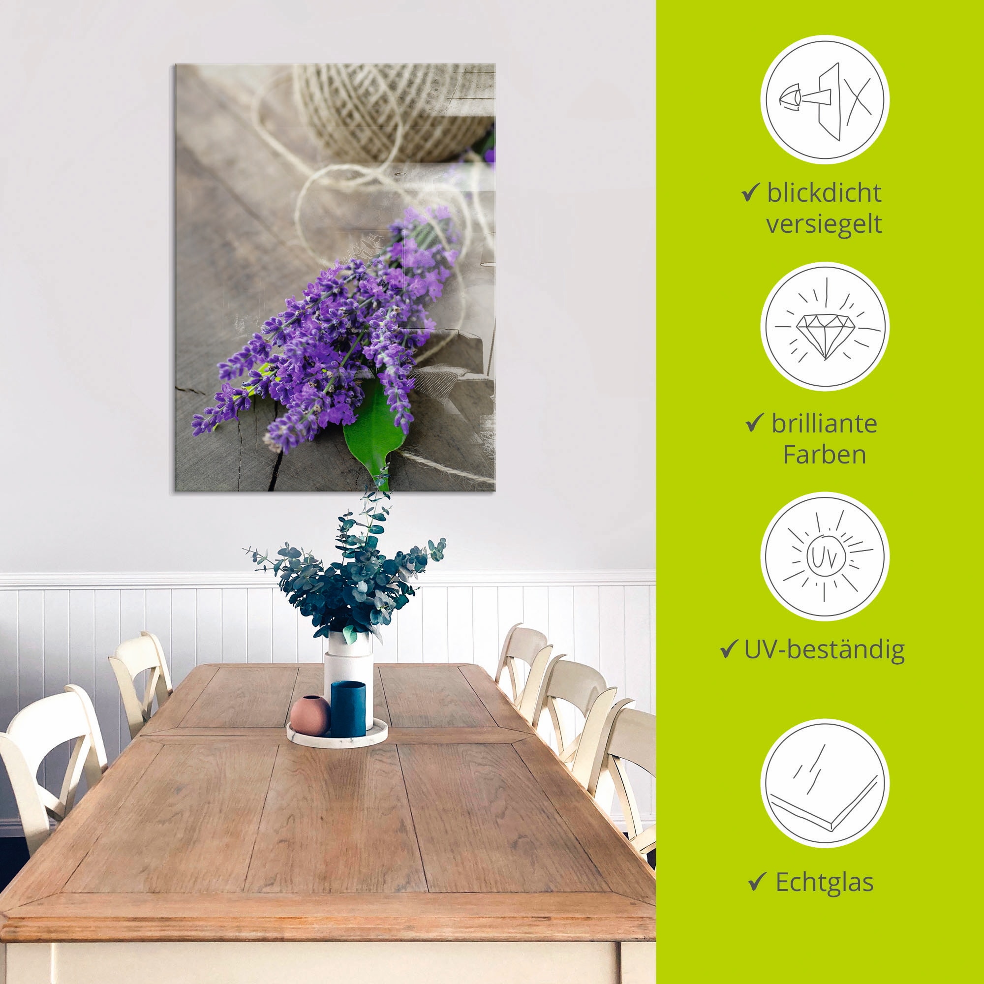 Artland Glasbild »Lavendel Strauß«, Blumen, (1 St.), in verschiedenen Größen