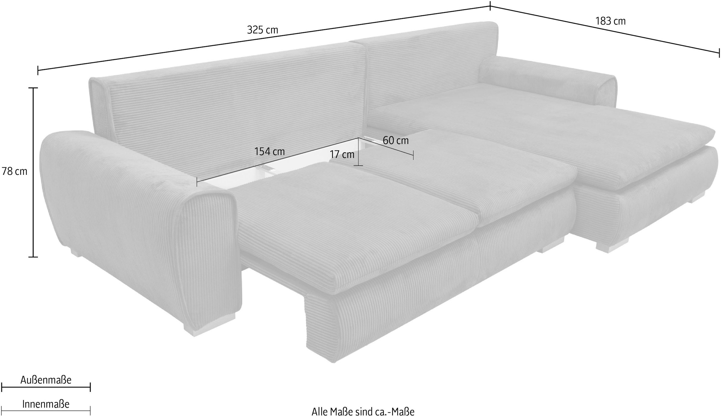 Home affaire Ecksofa »Katja L-Form, B: 325 cm - OTTO. Verlässliche Qualität.« Schlaffunktion, Bettkasten & 4 Zierkissen