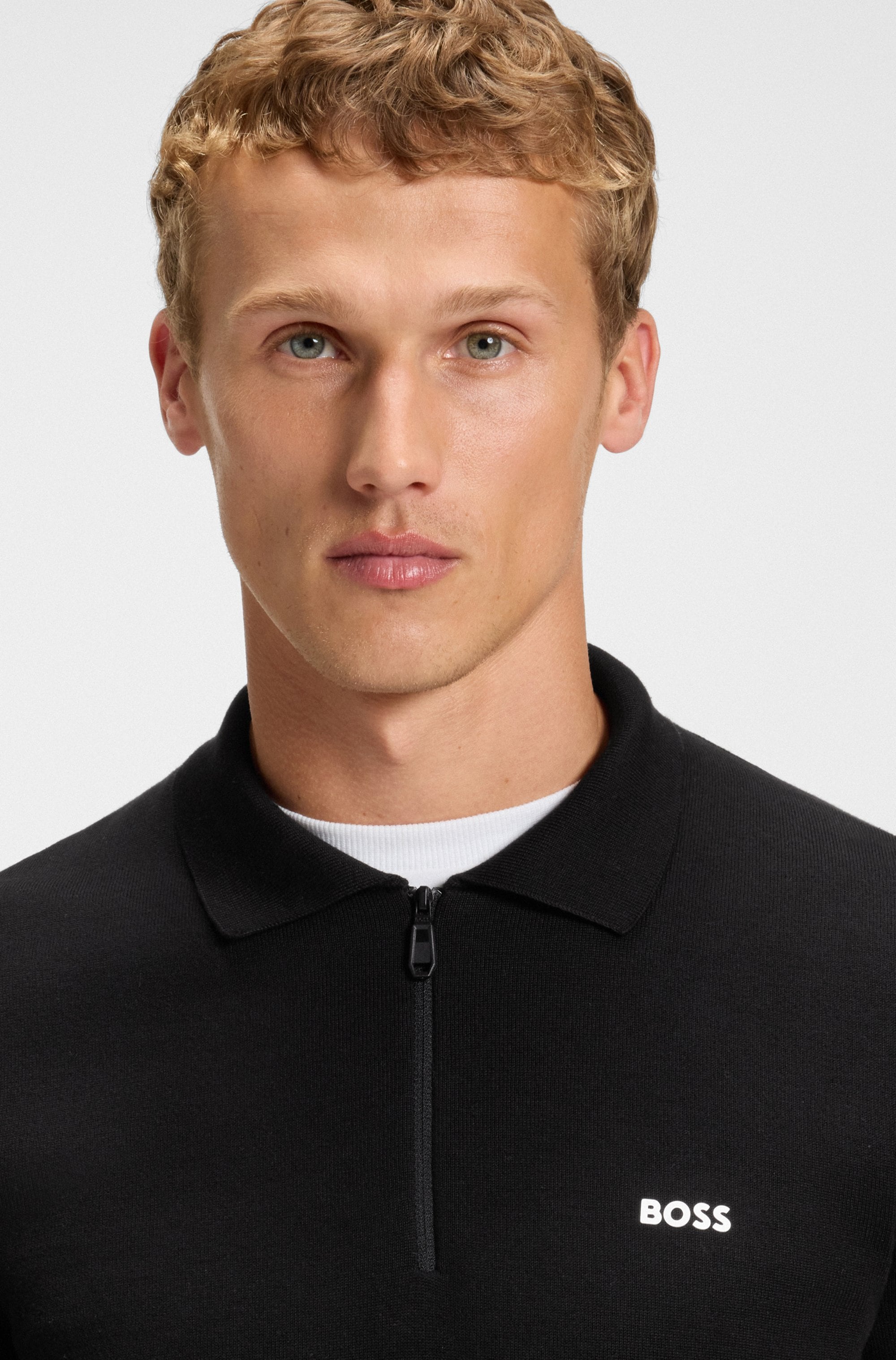 BOSS GREEN Strickpullover »KN Ever-X PL«, mit Reißverschluss, regular fit, toniges Logo