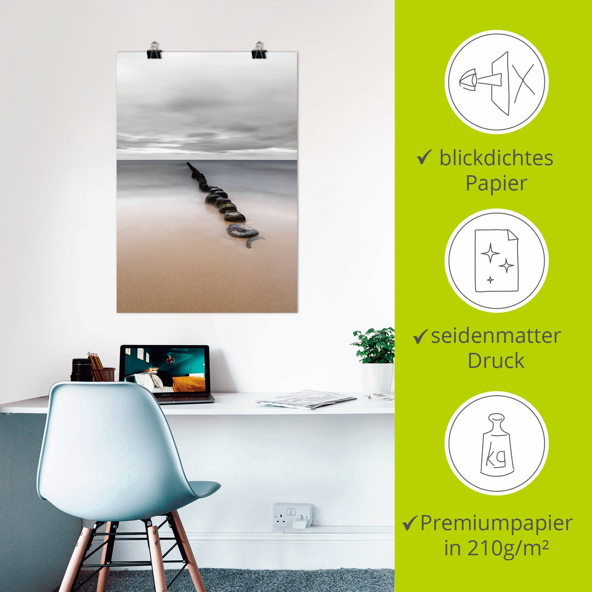 Artland Poster »Stille Küste Buhnenreihe am Ostseestrand« Strandbilder 1 Stk. tlg. ohne Rahmen