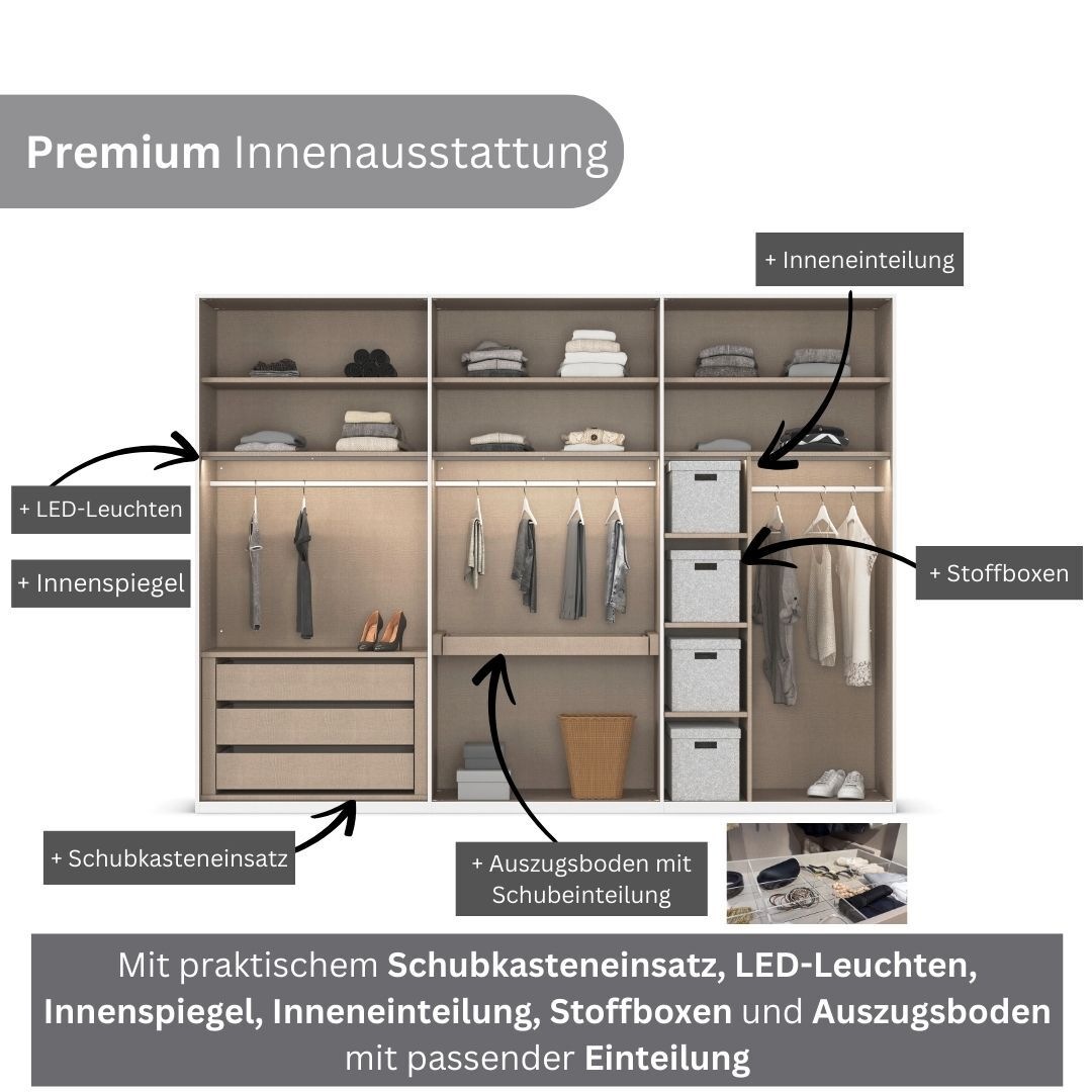 LeGer Home by Lena Gercke Kleiderschrank »Schrank Garderobe Ankleide Schlafzimmer Flur Serina«, (in 3 verschiedenen Ausstattungen BASIC/CLASSIC/PREMIUM), in 6 Breiten (101 - 401 cm) mit Front Glas oder Dekor MADE IN GERMANY