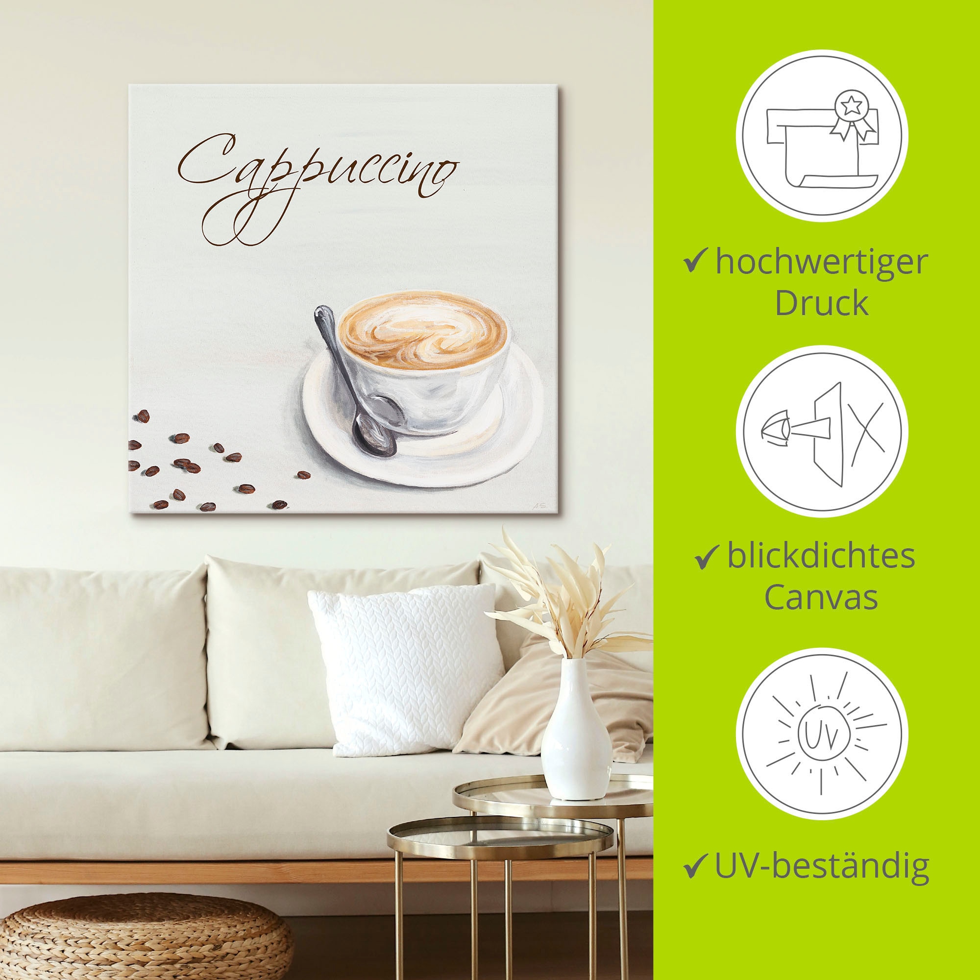 Artland Leinwandbild »Cappuccino II«, Getränke, (1 St.), auf Keilrahmen gespannt