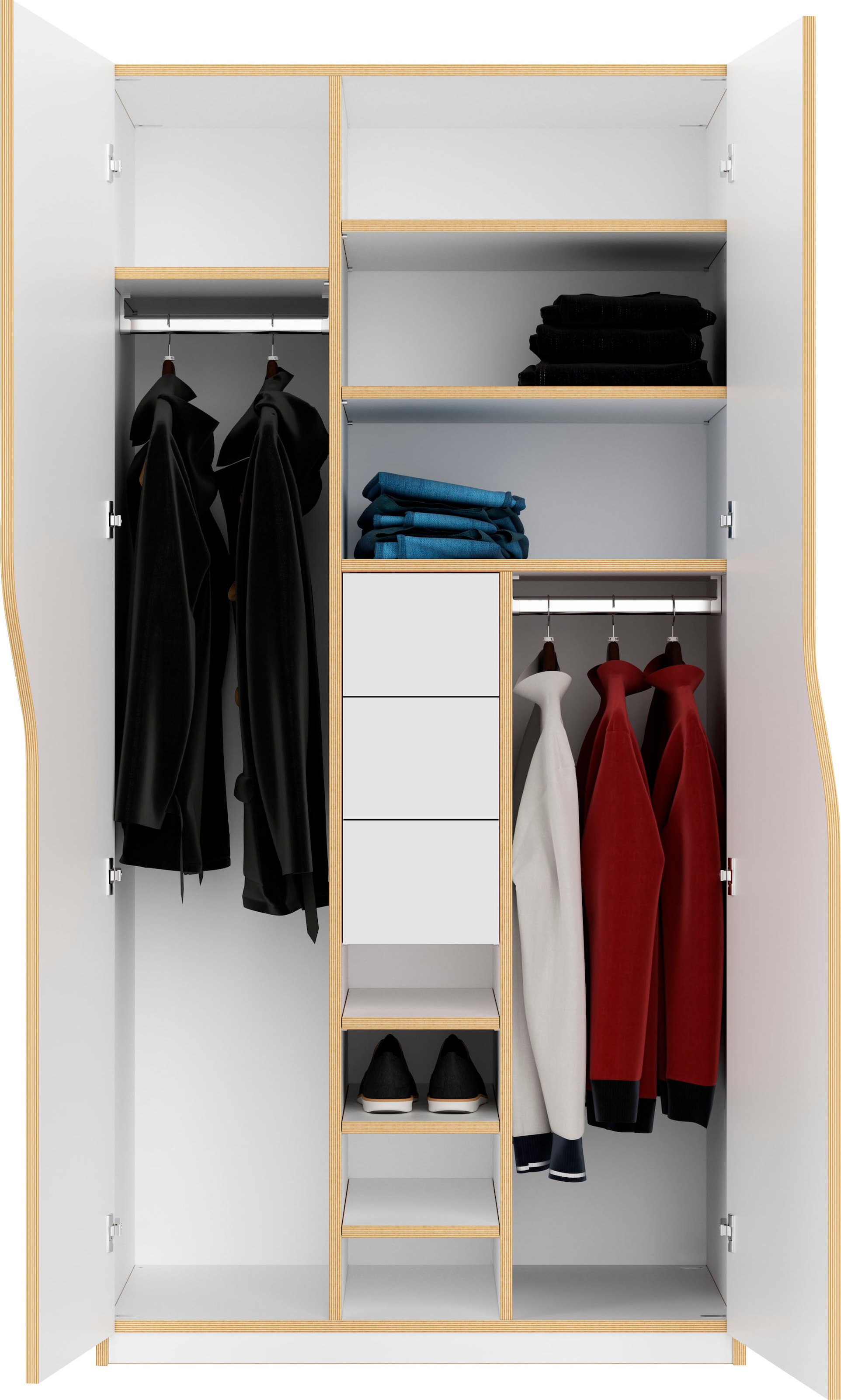 Müller SMALL LIVING Kleiderschrank Schubladen innenliegenden 2 »PLANE 3 bestellen 2«, Nr. Inklusive und Kleiderstangen Ausstattung online
