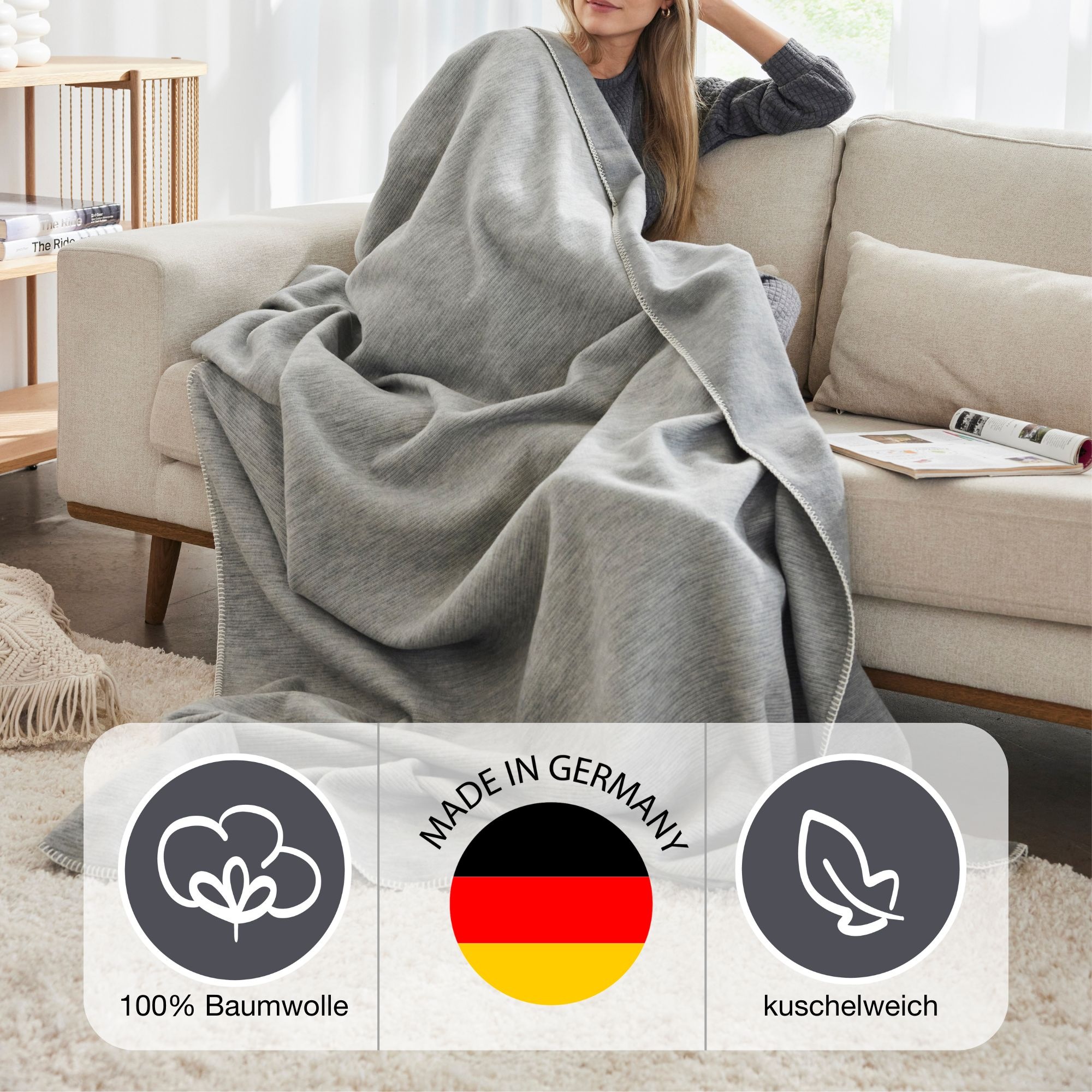IBENA Wohndecke »Wohndecke Lausanne«, in schlichtem Melange-Look
