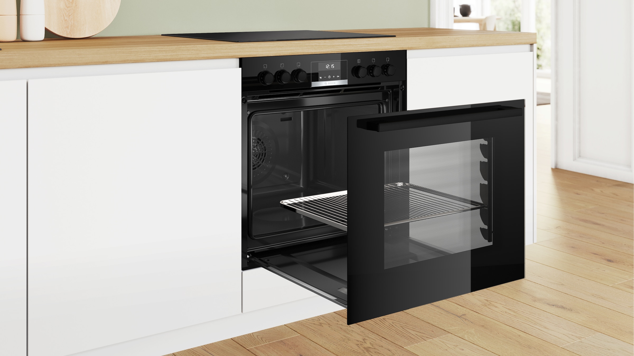 BOSCH Elektro-Herd-Set »HND611LS67«, mit Backwagen, Hydrolyse, Backwagen mit ausziehbarer Tür für bequemes Kochen & Backen