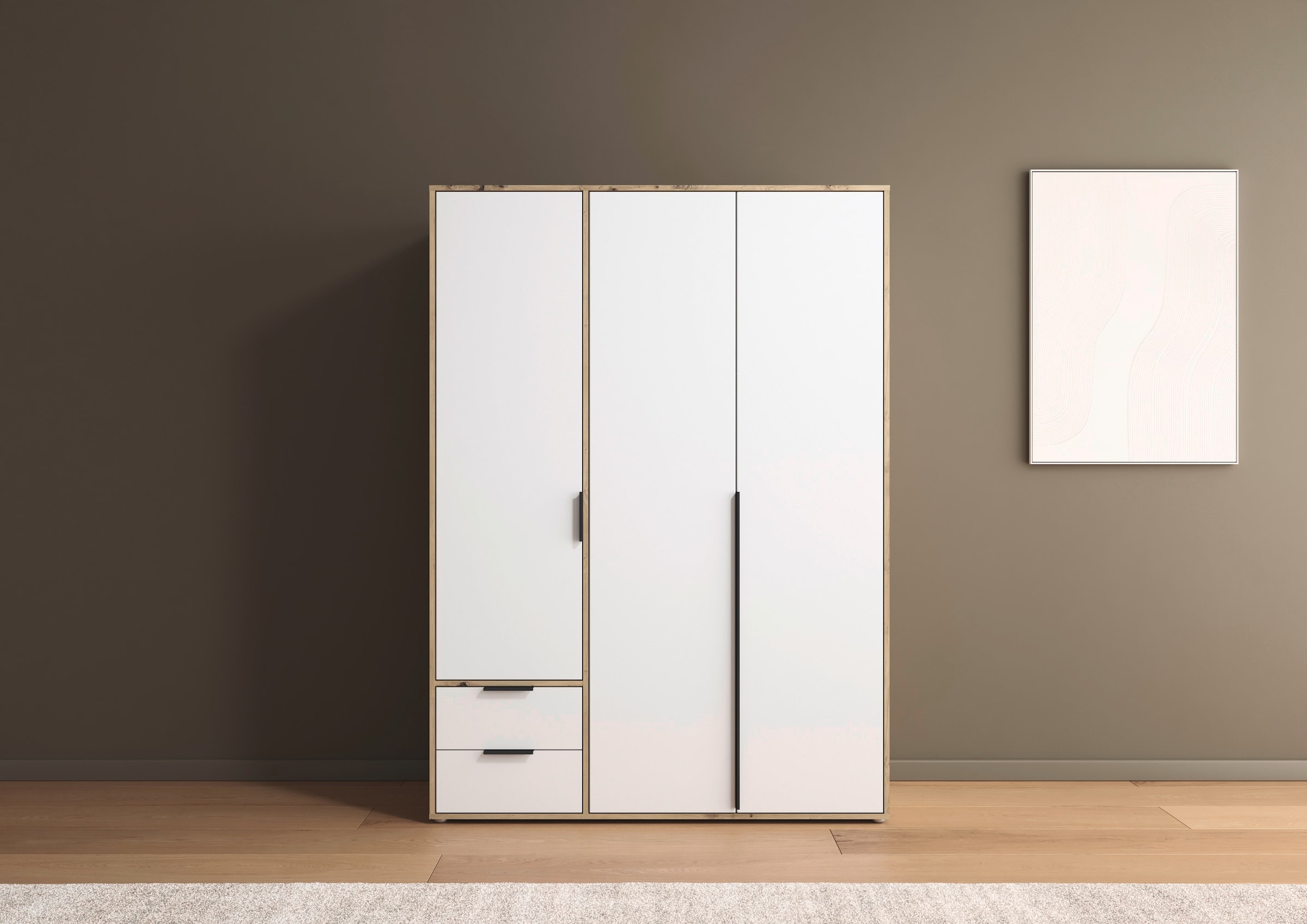 rauch Drehtürenschrank »Kleiderschrank Schrank Garderobe Wäscheschrank NAGATA viel Stauraum«, (in 3 verschiedenen Ausstattungen BASIC/CLASSIC/PREMIUM), mit Schubladen sowie Stangengriffen TOPSELLER MADE IN GERMANY