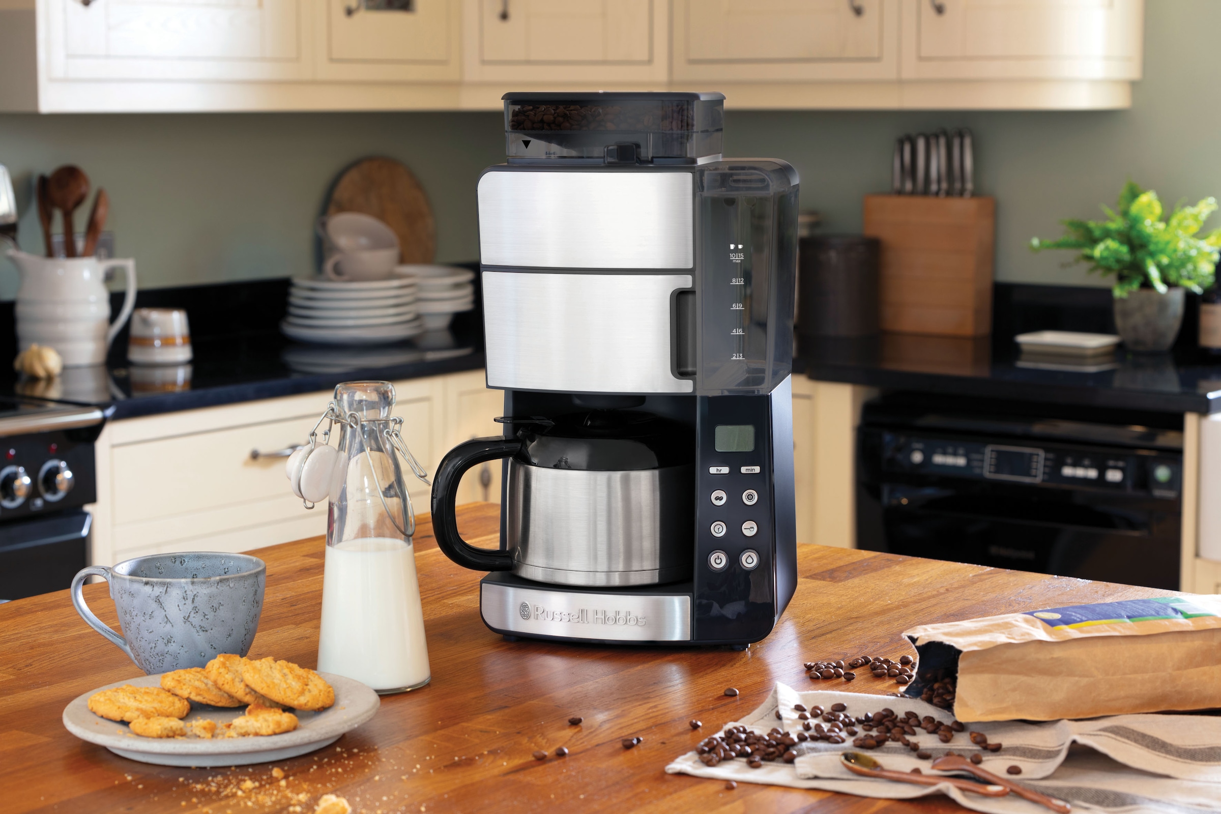 RUSSELL HOBBS Kaffeemaschine mit Mahlwerk »Grind & Brew 25620-56«, 1,25 l Kaffeekanne, Papierfilter, 1x4, mit Thermokanne