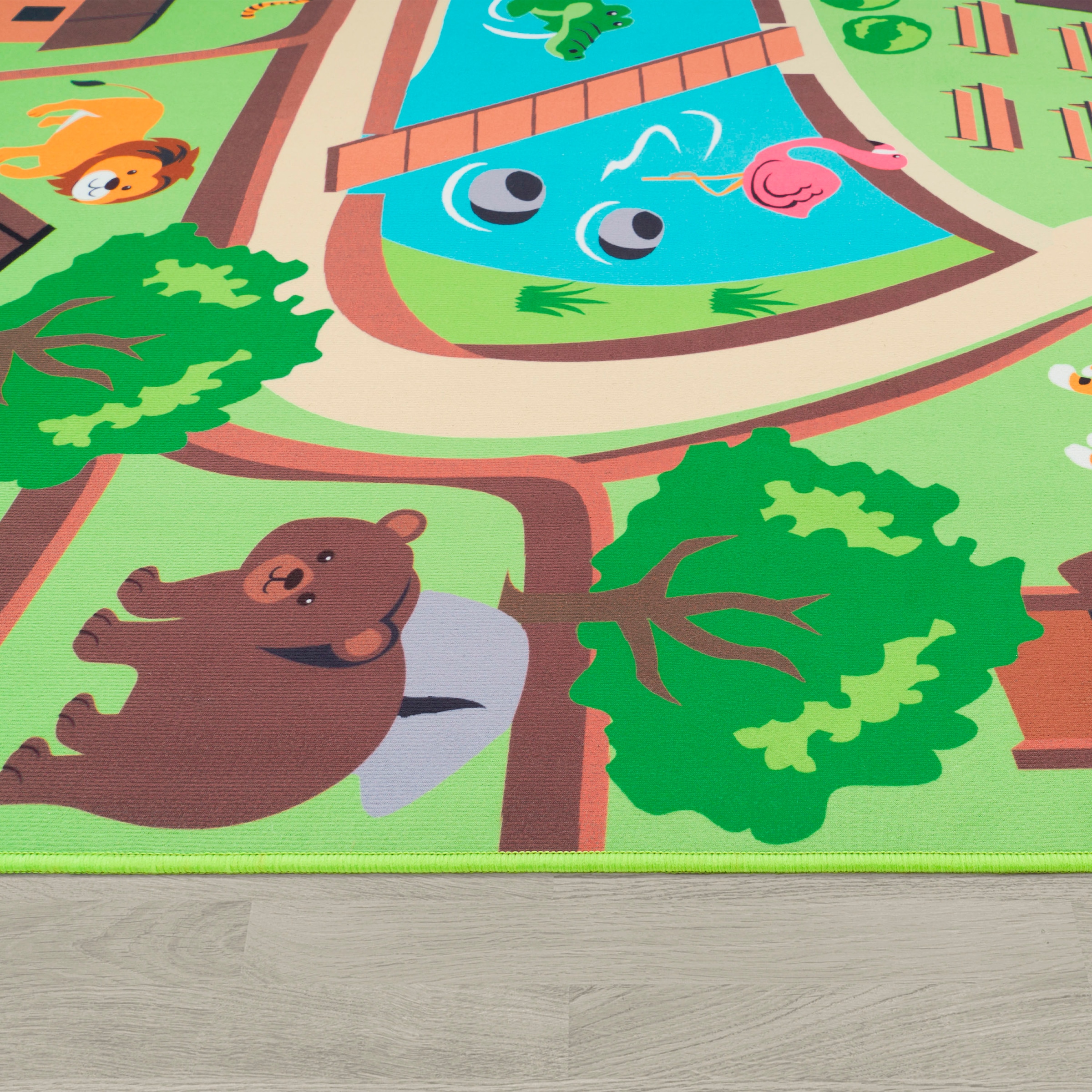 Paco Home Kinderteppich »Bino 563«, rund, 4 mm Höhe, Kurzflor, Straßen-Spiel-Teppich, Motiv Zoo, Kinderzimmer