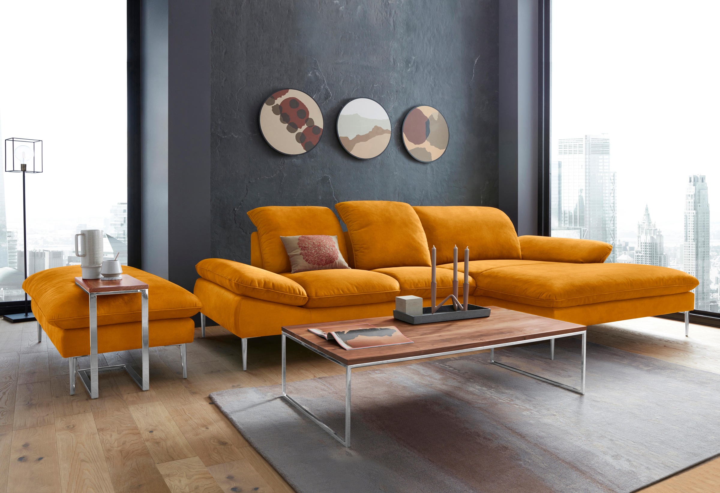 W.SCHILLIG Ecksofa »enjoy&MORE, Designsofa, elegant und bequem, L-Form«, mit Sitztiefenverstellung, Füße Chrom glänzend, Breite 310 cm