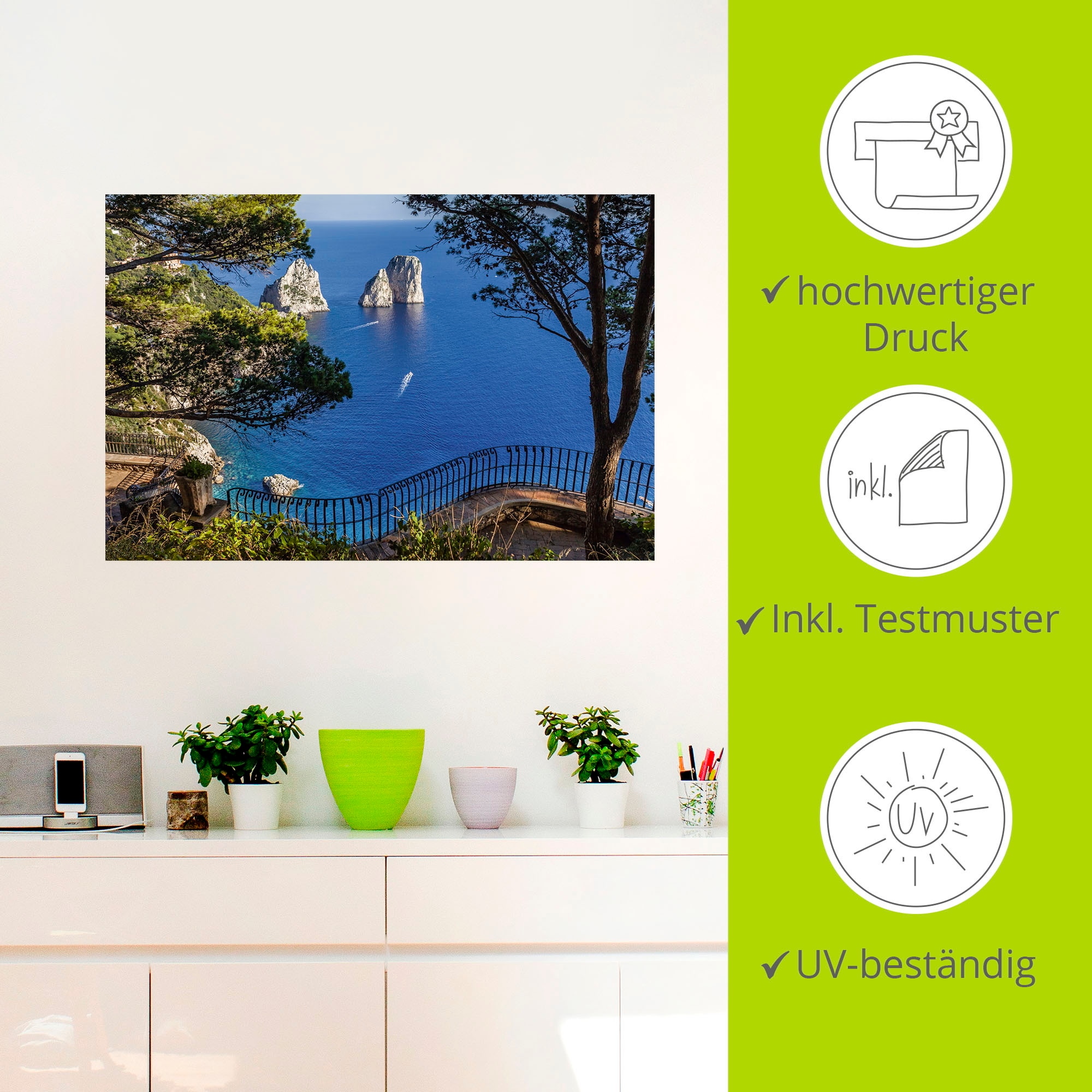Artland Wandbild »Faraglione-Felsen auf Capri, Italien«, Meer Bilder, (1 St.), als Alubild, Outdoorbild, Leinwandbild, Poster, Wandaufkleber