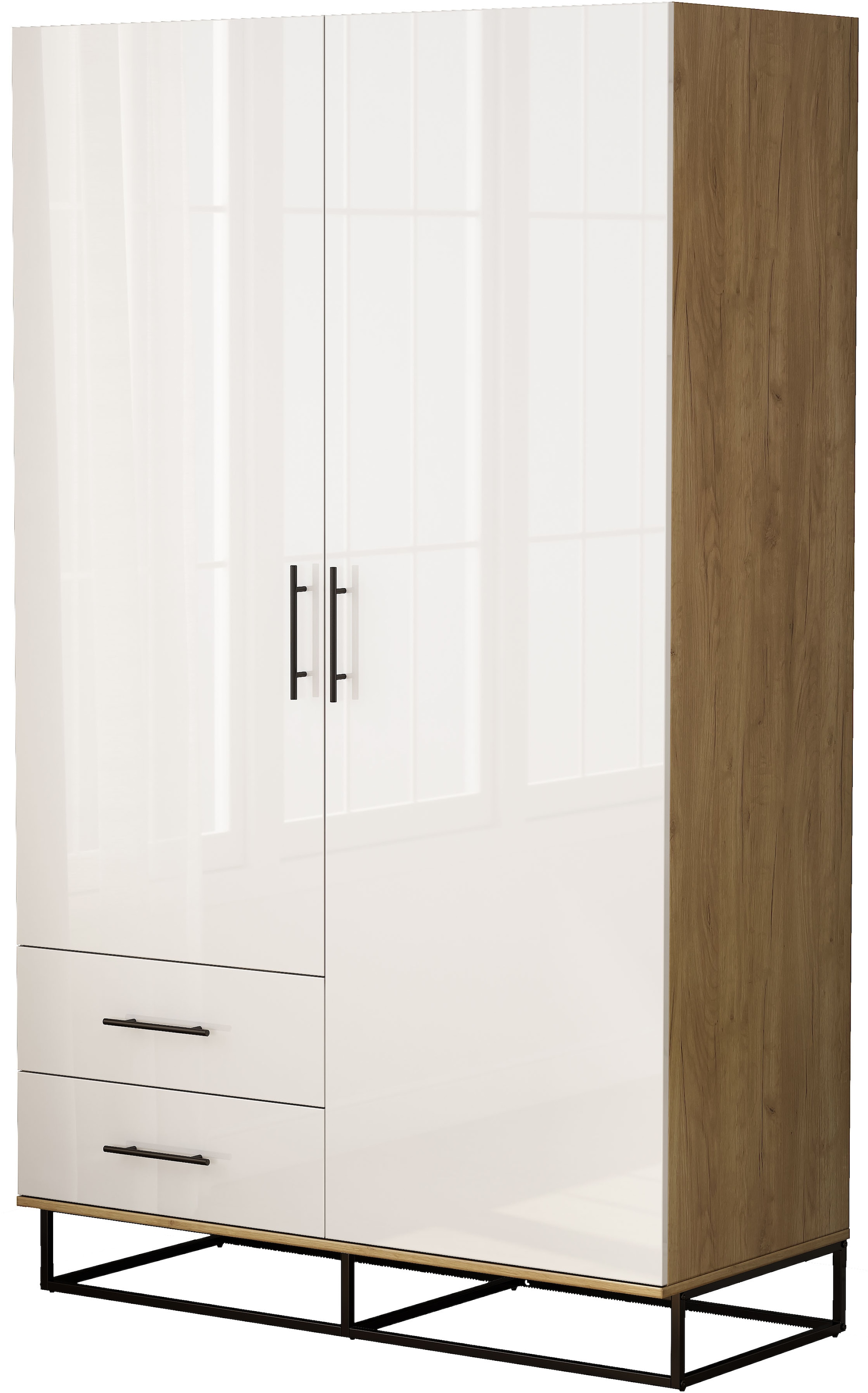 OTTO home Kleiderschrank »Lucca Schlafzimmerschrank Garderobe Hochglanz Bestseller« Hochwertige schwarze Griffe und Kufengestell aus Metall, 