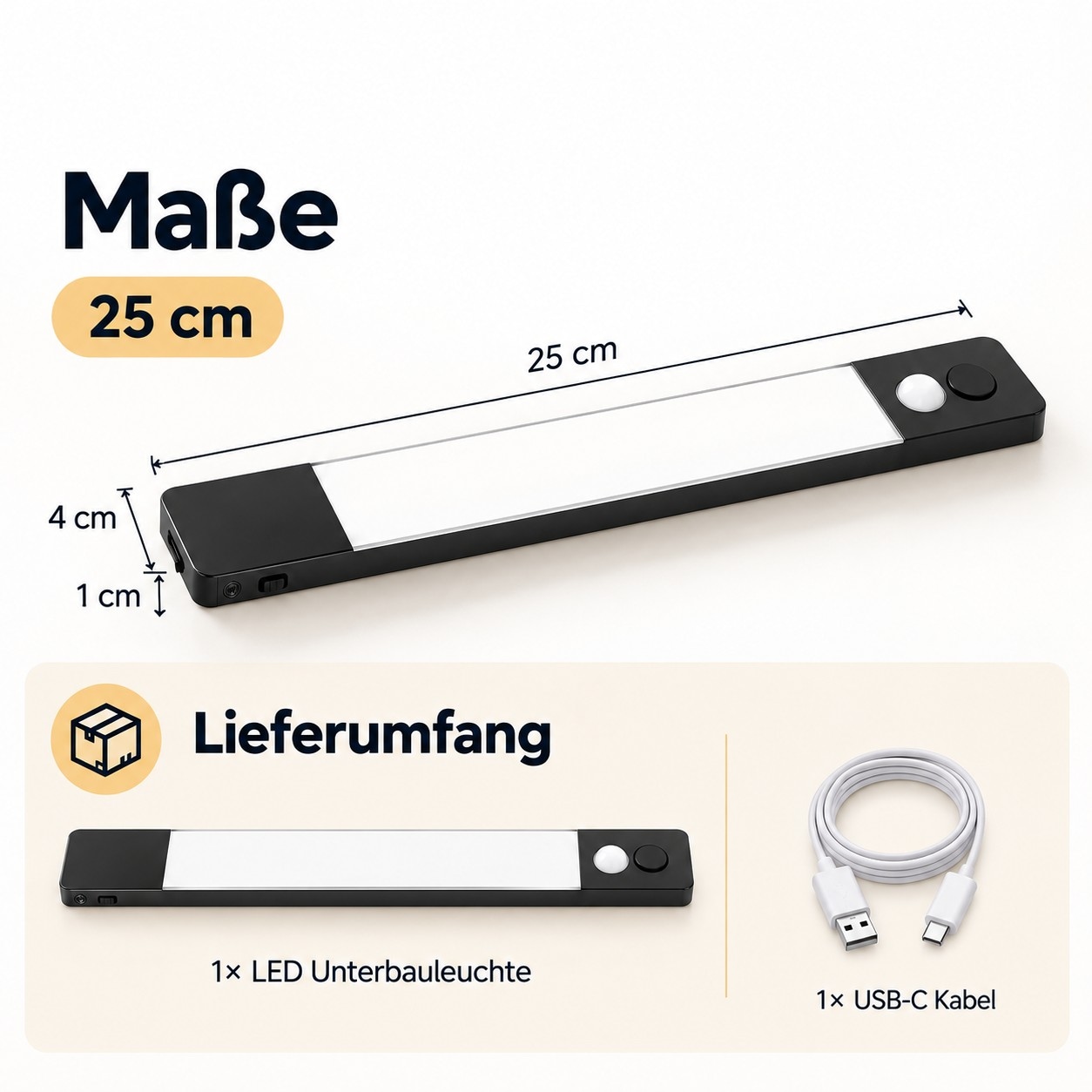 Hanseatic LED Unterbauleuchte »25 cm / Schrankbeleuchtung / Lichtleiste LUBLUGHK223« LED-Modul 1 Stk. Neutralweiß Akku, 4000 K, mobile Lampe f. Schlafzimmer, Küche, magnetisch,