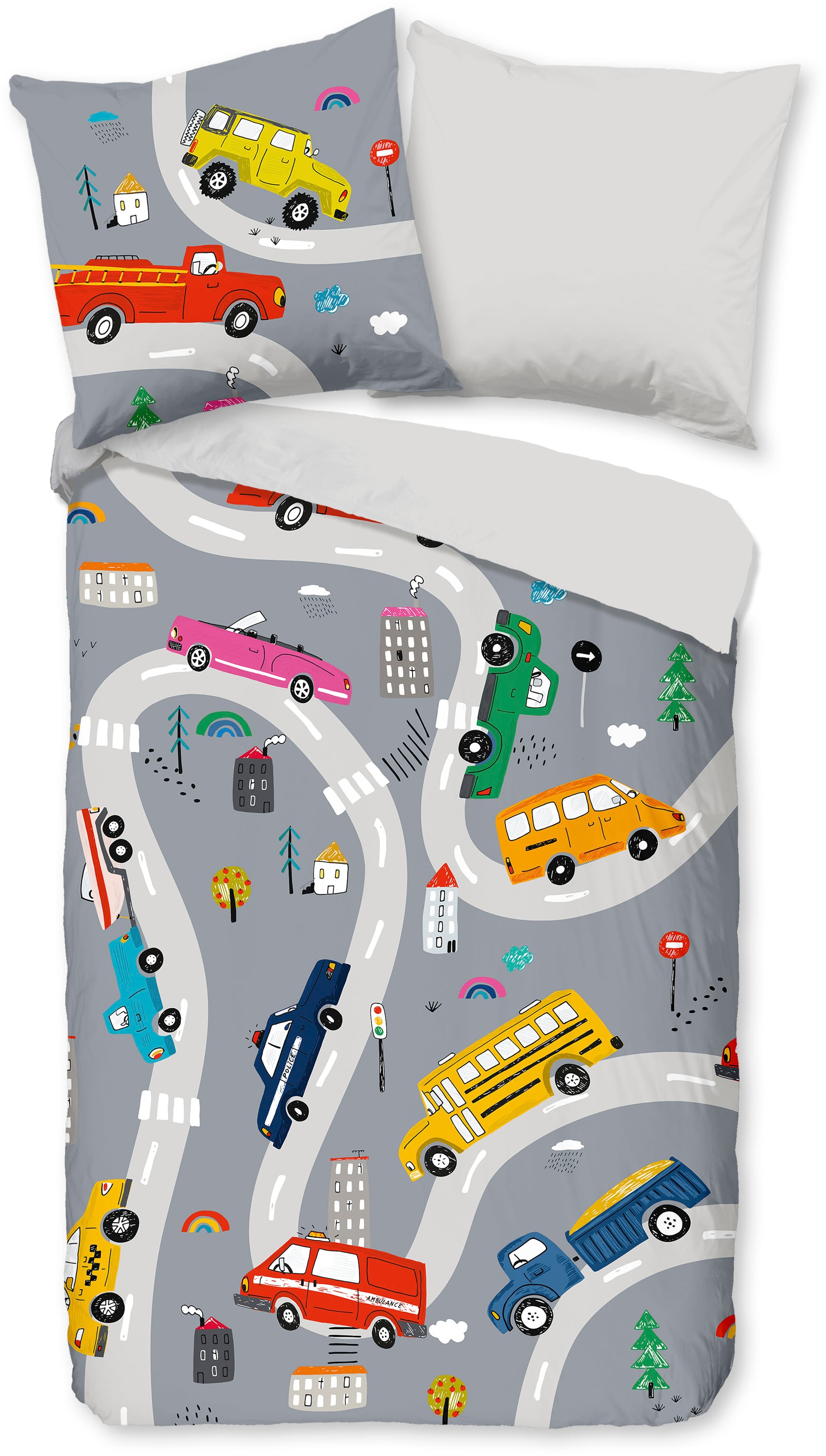 PURE luxury collection Kinderbettwäsche »Voyage« 2 Stk. tlg. Mikrofaser, 135x200, 2 Teilig, Wendeoptik, Kind, Junge, Auto