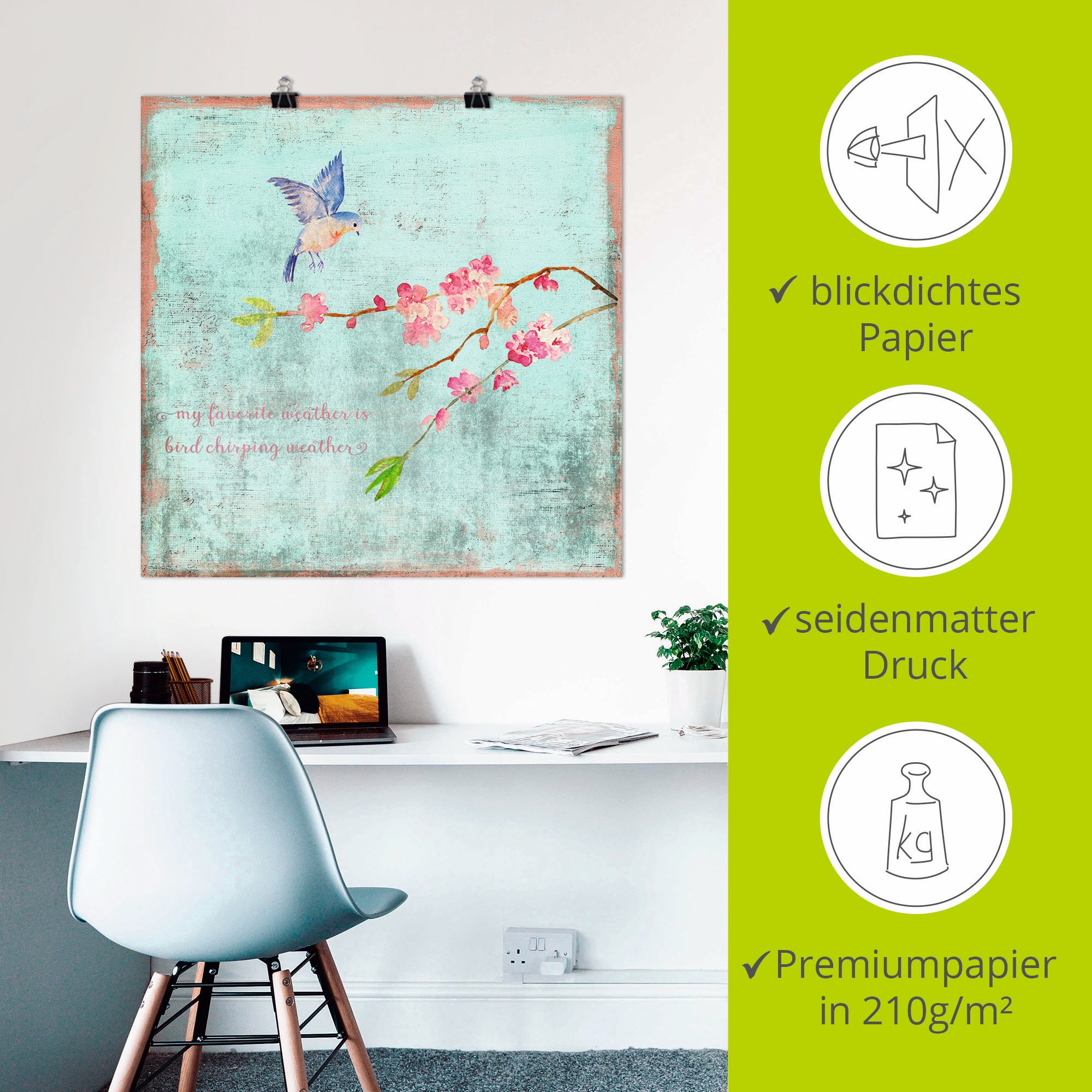 Artland Wandbild »Vogelgezwitscherwetter«, Sprüche & Texte, (1 St.), als Alubild, Outdoorbild, Leinwandbild, Poster in verschied. Größen