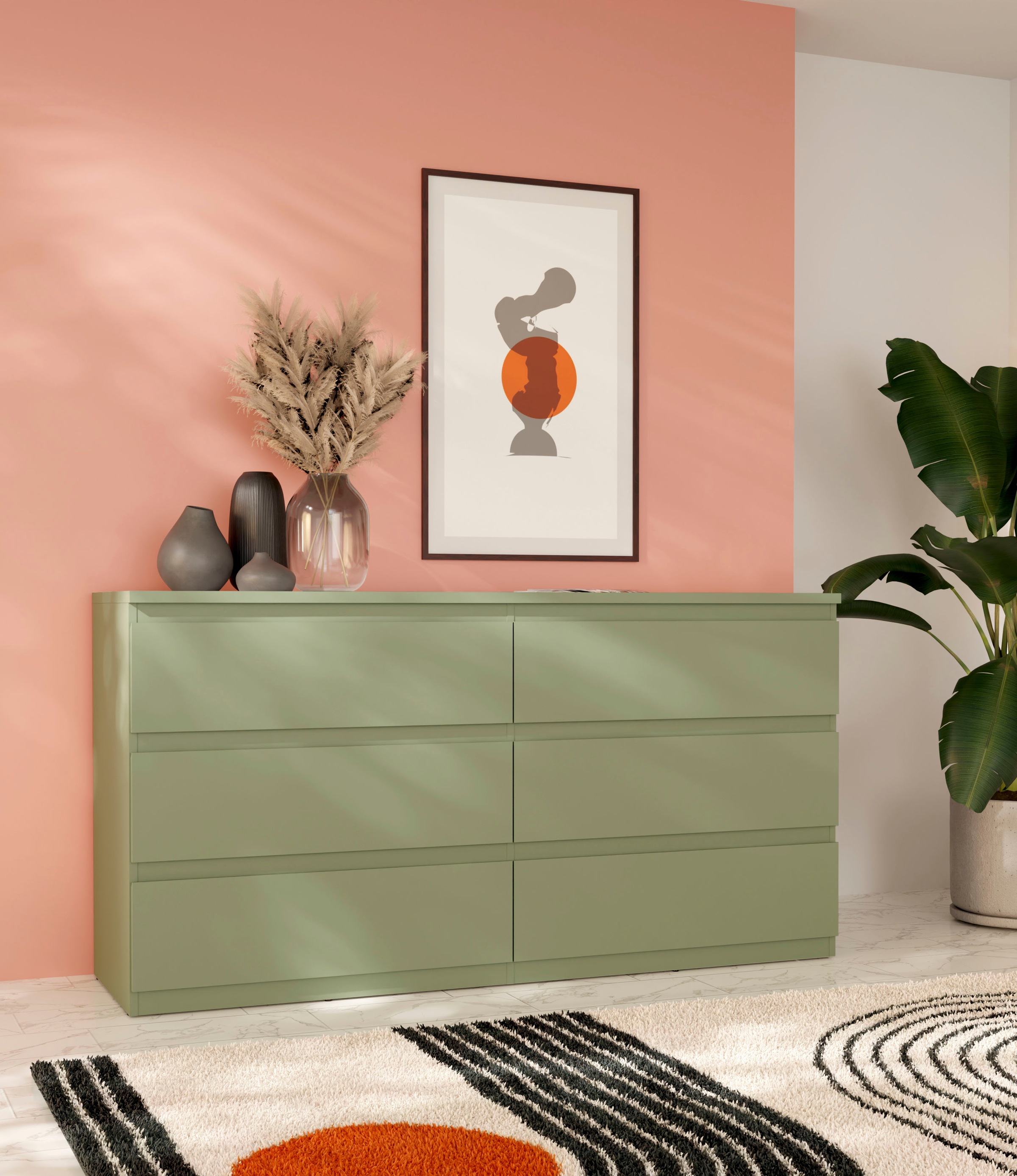 FORTE Kommode »Edmore« große Kommode, grifflose Front, Stauraum, 6 Schublad günstig online kaufen