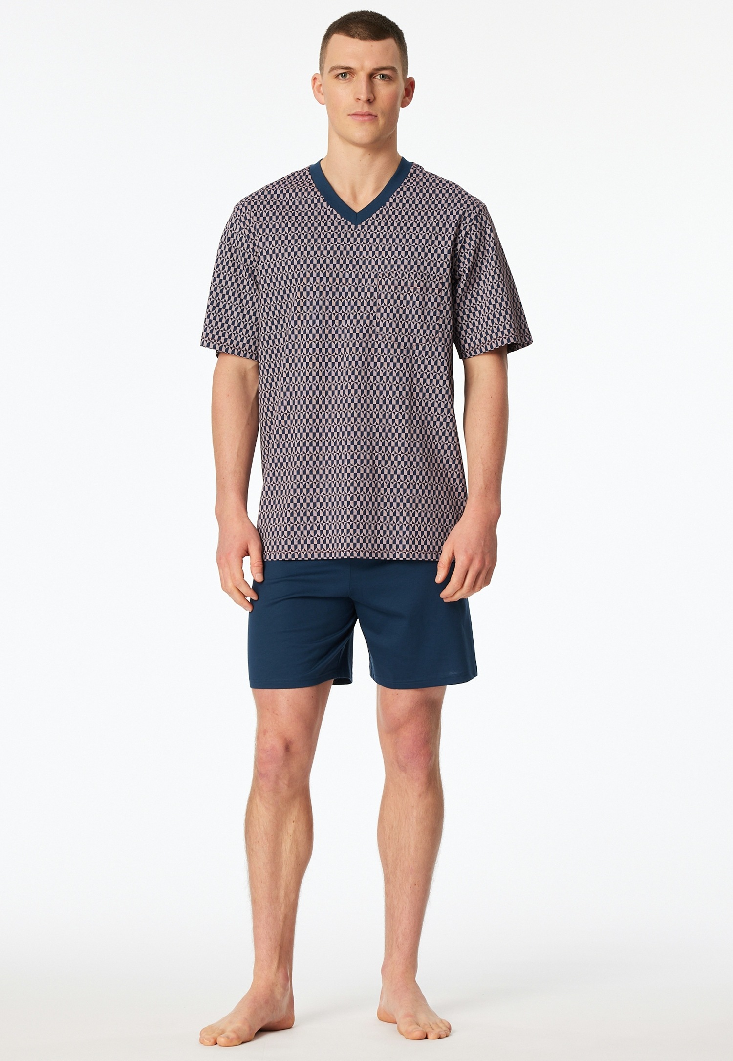 Schiesser Shorty »Comfort Nightwear« 2 mit klassischem Karo-Muster, V-Ausschnitt und aufgesetzter Brusttasche