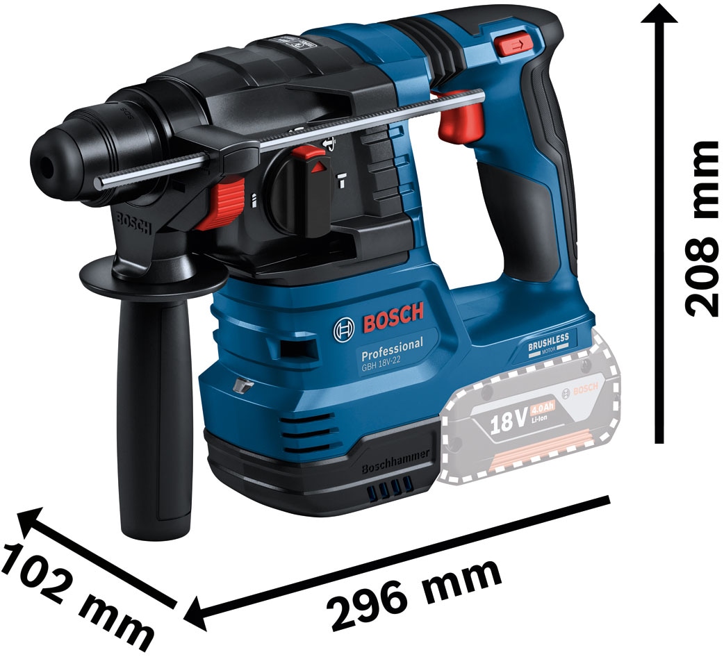 Bosch Professional Akku-Bohrhammer »»GBH 18V-22« mit SDS plus«, Inkl. 2x Akku 4,0 Ah und Schnellladegerät, in L-BOXX 136