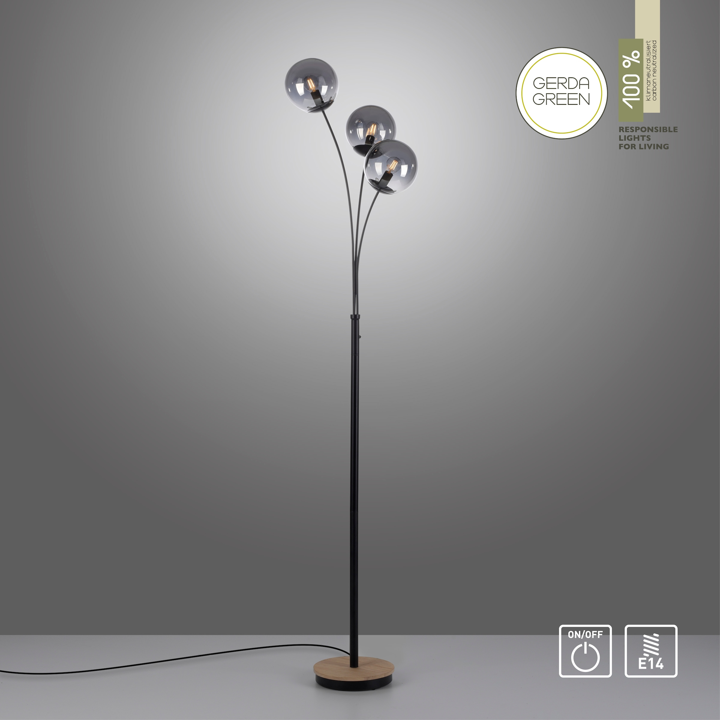 JUST LIGHT Stehlampe »GREEN WIDO«, 3 flammig, Leuchtmittel E14 | ohne Leuchtmittel