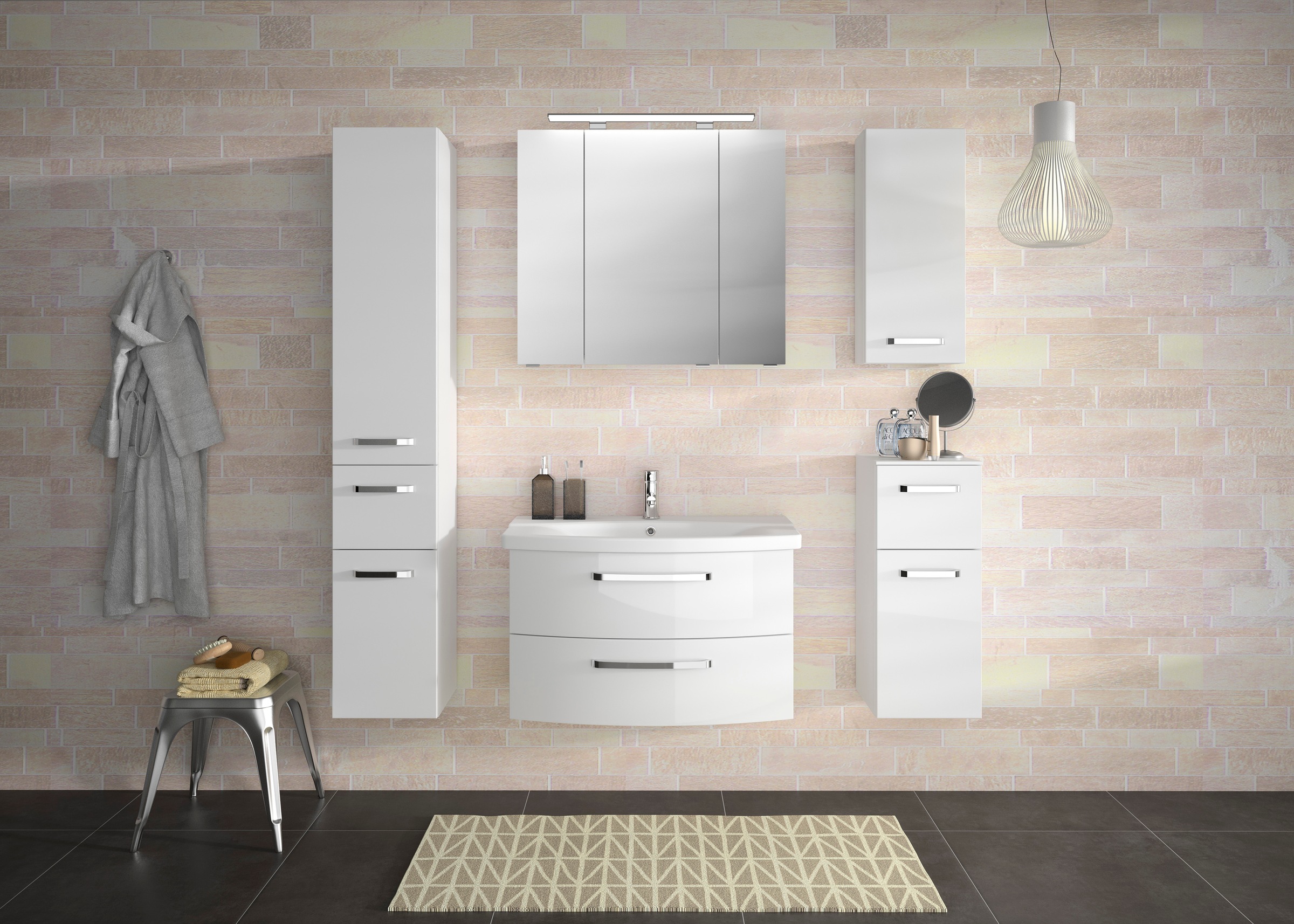 Saphir Badmöbel-Set »Serie 4010 2-teilig Keramik-Waschtisch mit LED-Spiegelschrank«, (Set), Badezimmer Set 84 cm breit, inkl. Türdämpfer, 3 Türen, 2 Schubladen