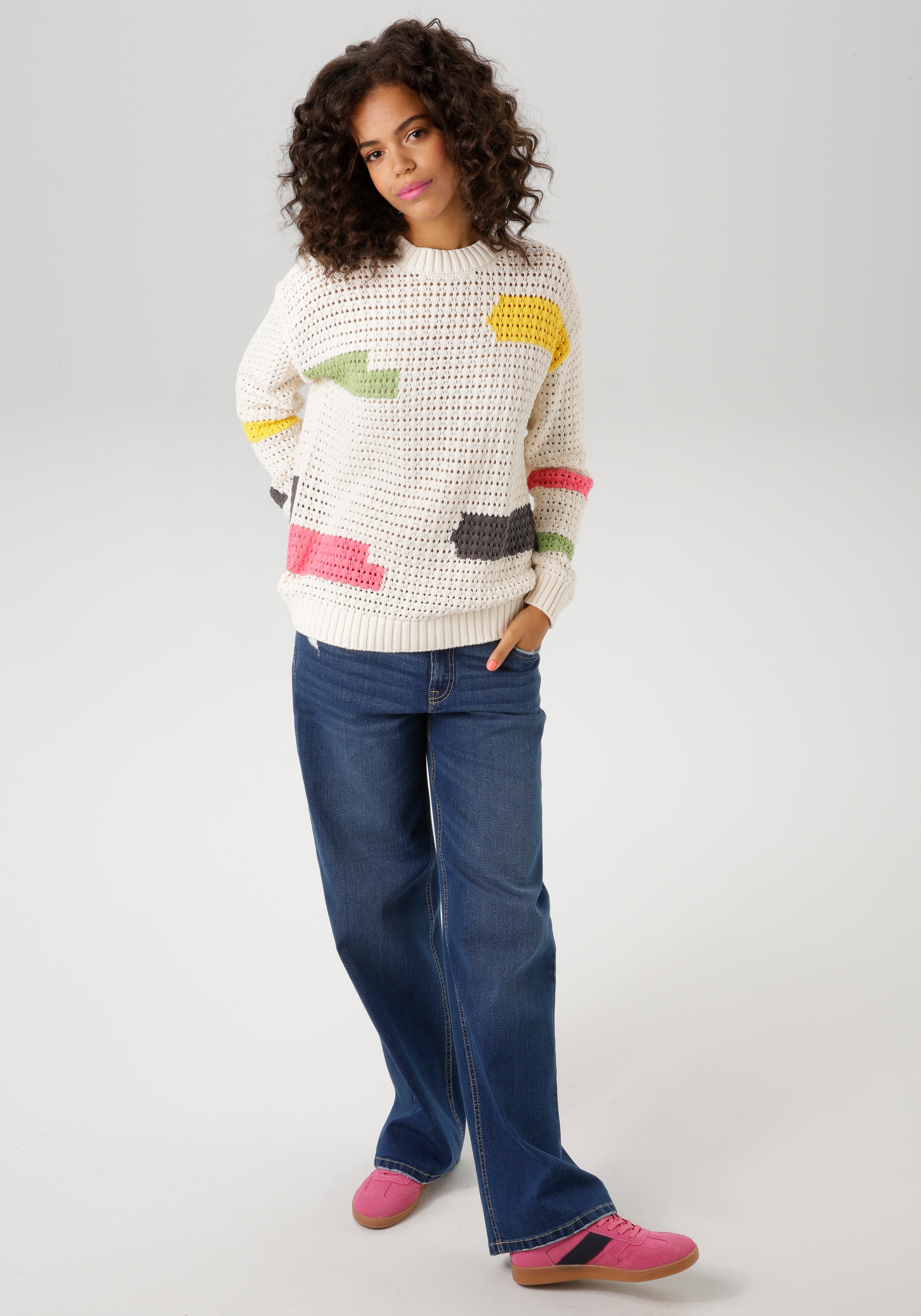 Aniston CASUAL Strickpullover, mit eingestrickten Farb-Highlight