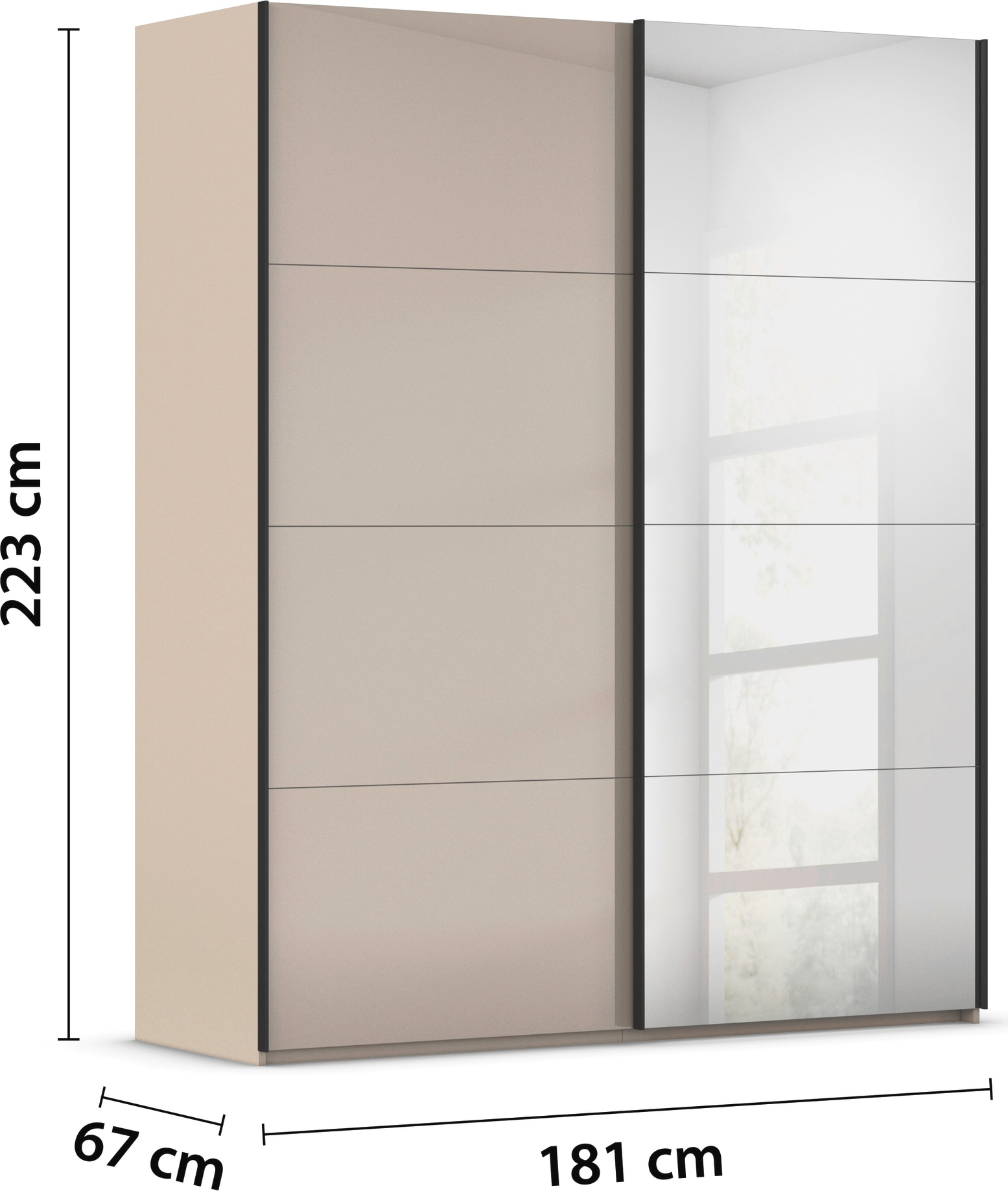 rauch Schwebetürenschrank »Kleiderschrank Schrank Garderobe Schlafzimmerschrank SCALE-FYRA« edle viergeteilte Türen Spiegel/Glas-Mix viele Farben MADE IN GERMANY